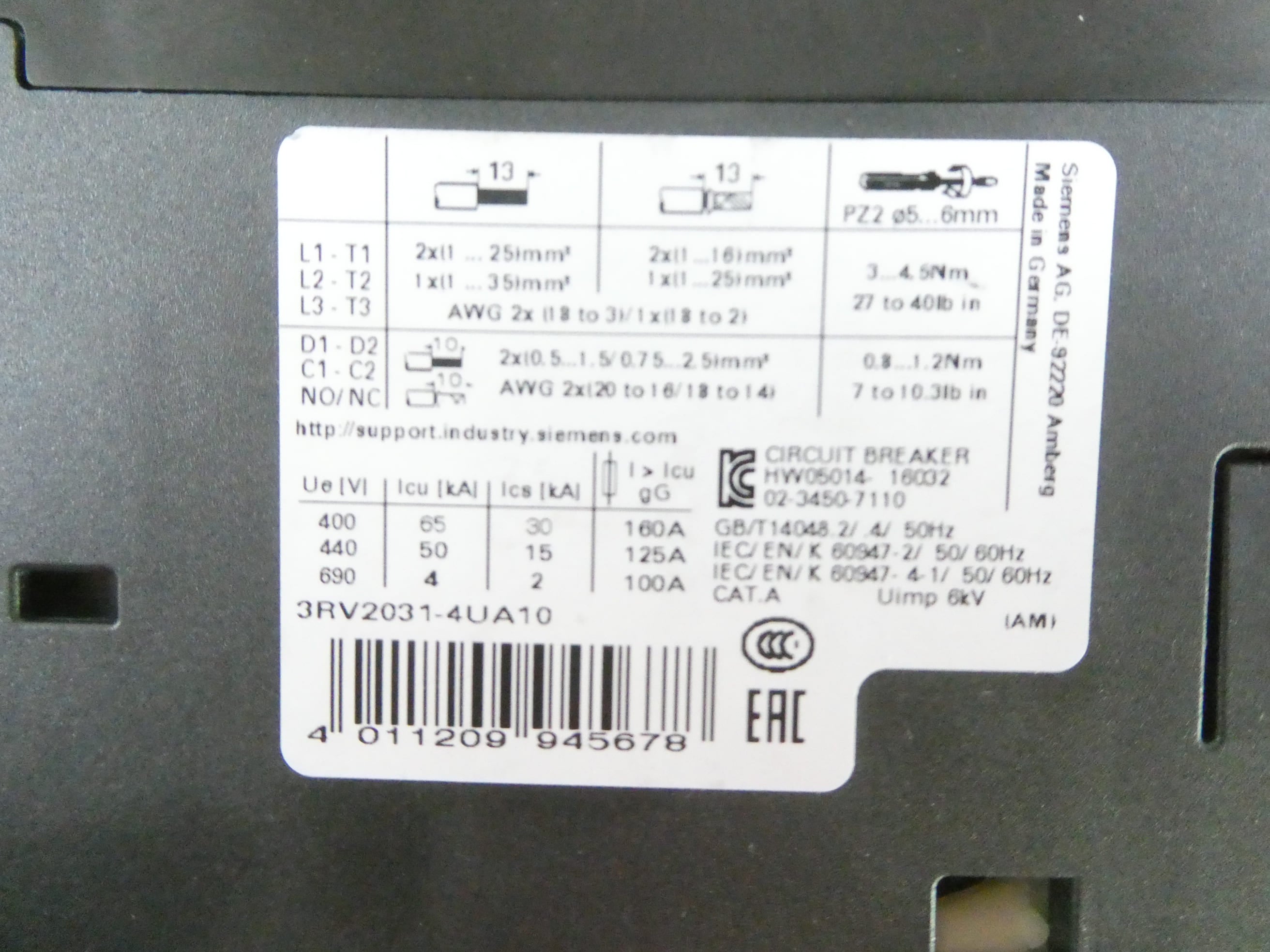 SIEMENS 3RV2031-4UA10 LEISTUNGSSCHALTER *E01*