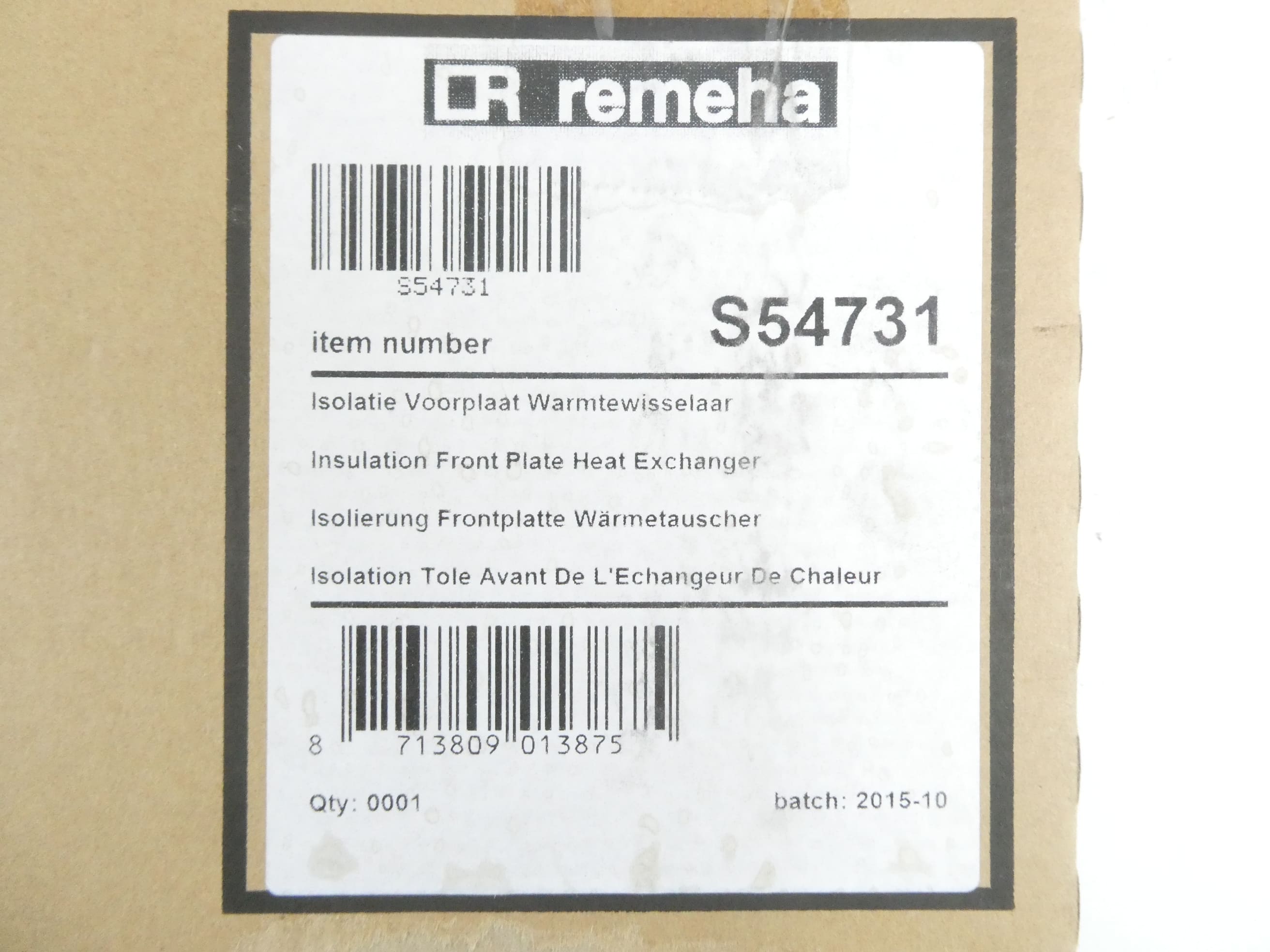 REMEHA S54731 ISOLIERUNG FRONTPLATTE WÄRMETAUSCHER