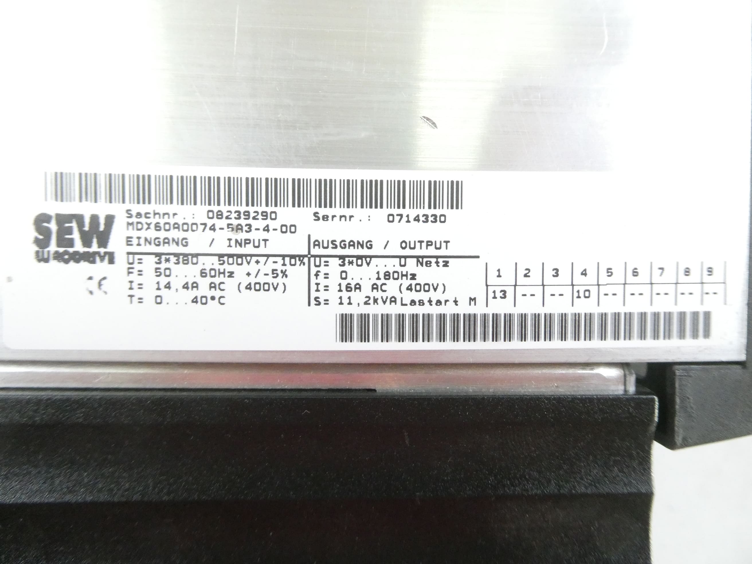 SEW EURODRIVE MDX61B0075-5A3-4-0T MOVIDRIVE FREQUENZUMRICHTER + MDX60A0074-5A3-4-00 STEUERKOPF S/N: 0714330