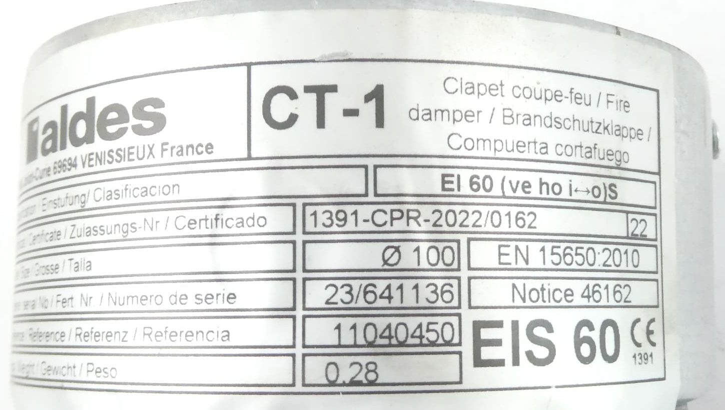 ALDES 11040450 CT-1 BRANDSCHUTZKLAPPE 100 Durchmesser