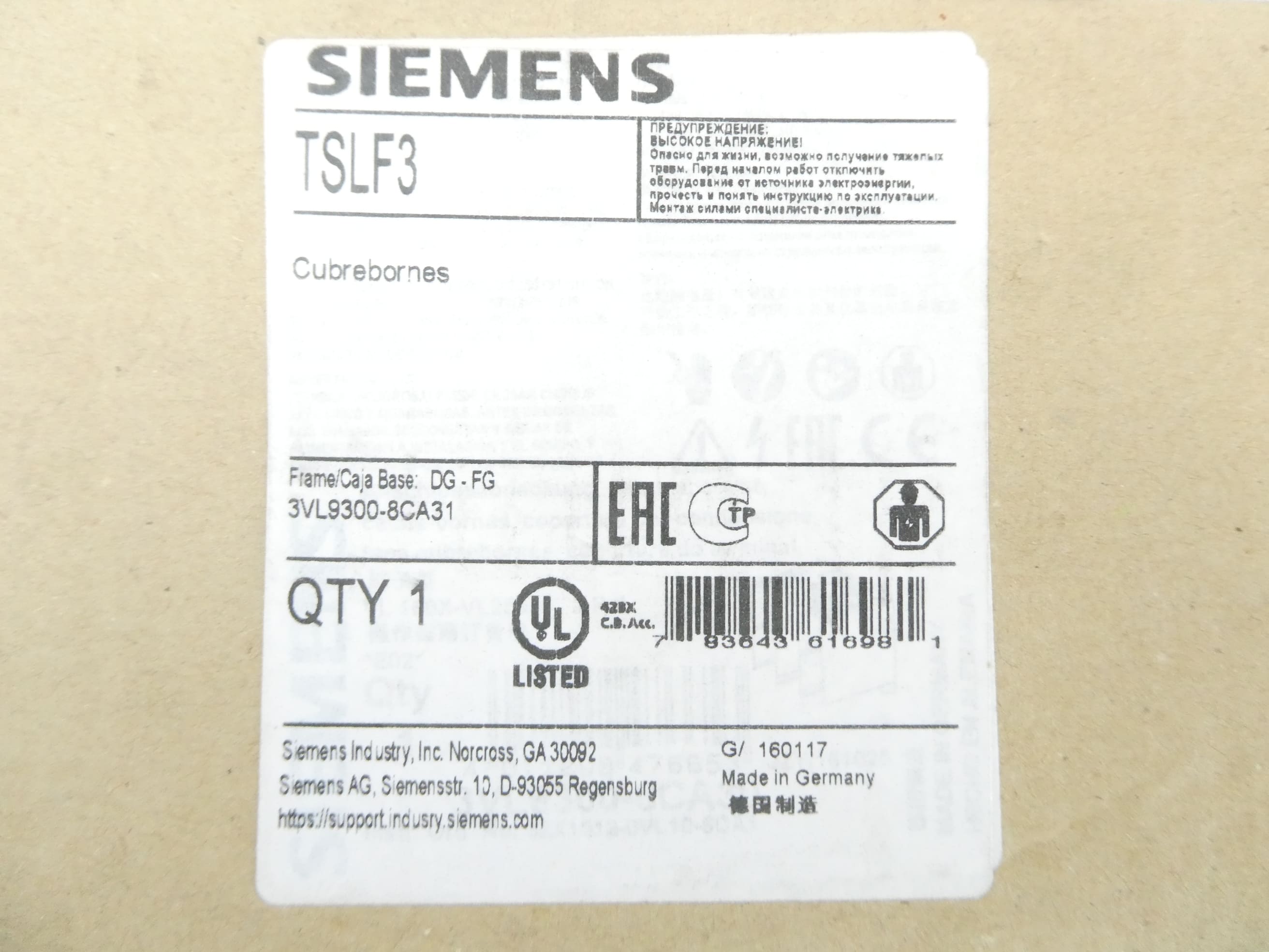SIEMENS 3VL9300-8CA31 TSLF3 ANSCHLUSSABDECKUNG für VL150XUL-VL250UL