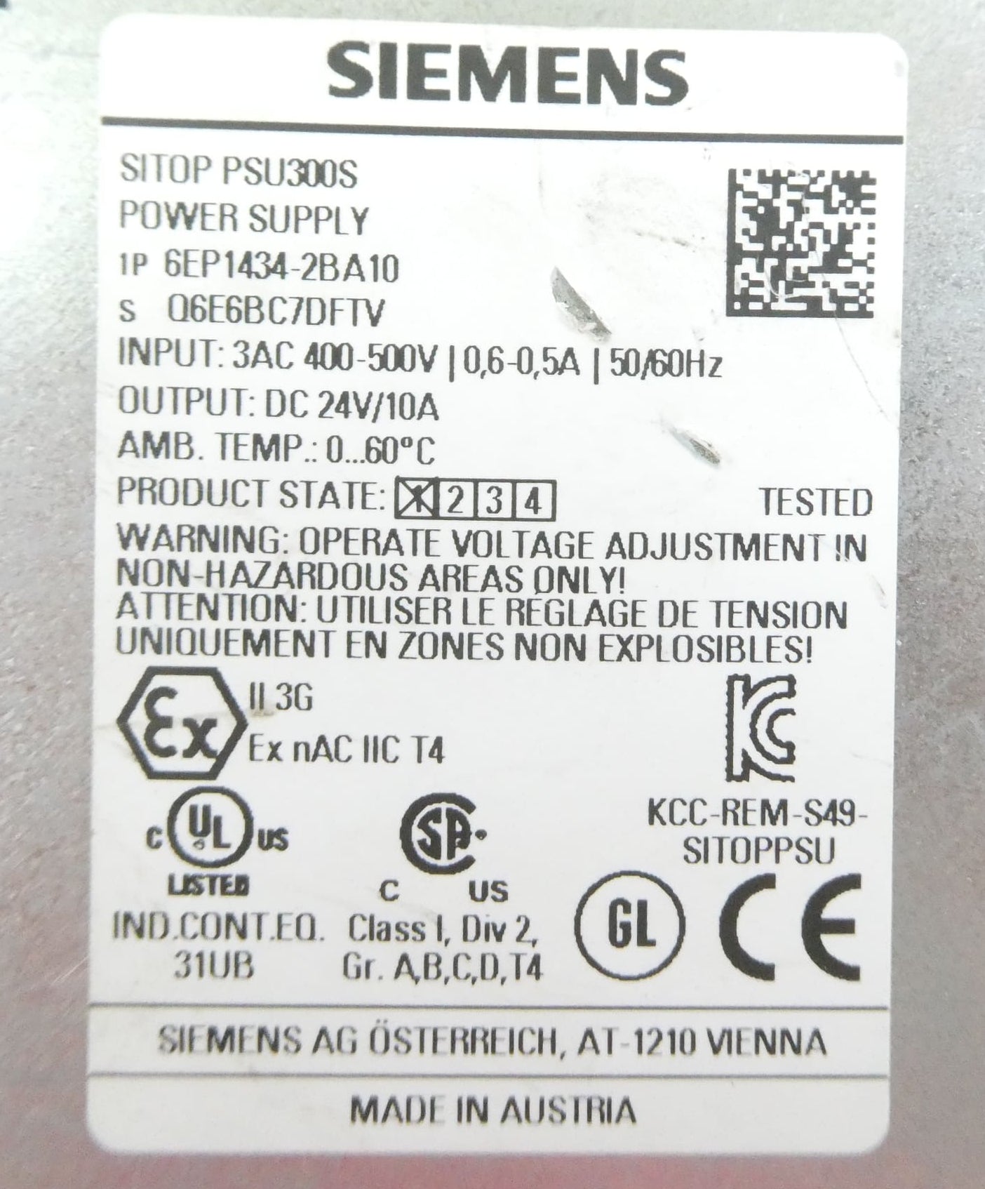 SIEMENS 6EP1434-2BA10 SITOP PSU300s NETZTEIL DC24V/10A