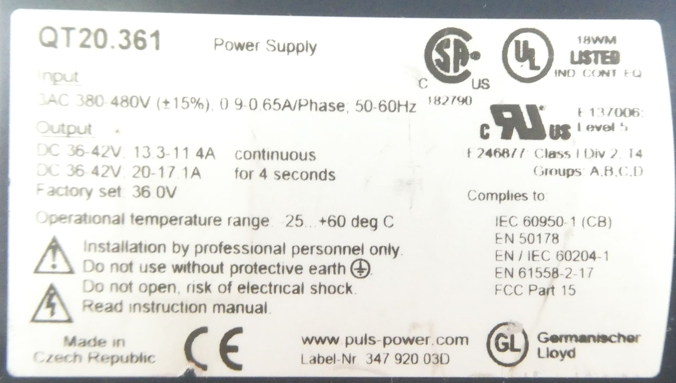 PULS QT20.361 DIMENSION POWER SUPPLY