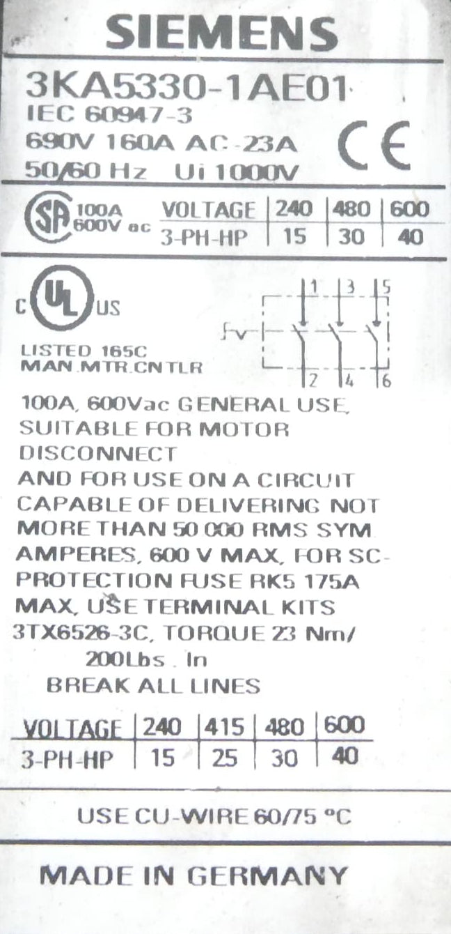 SIEMENS 3ZX1012-0KA50-1BA1 LASTRENNSCHALTER