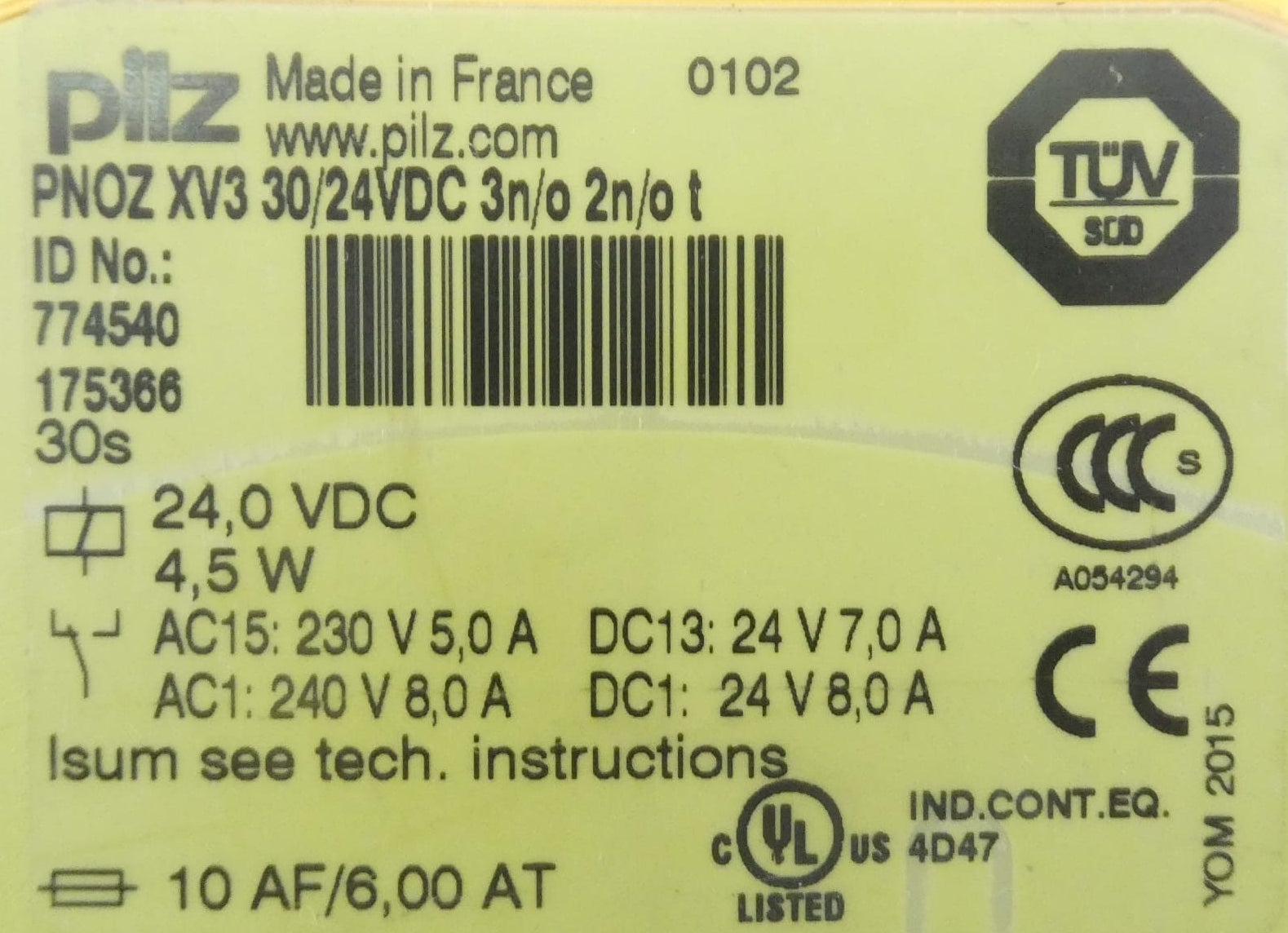 PILZ 774540 PNOZ XV3 30/24VDC 3n/o 2n/o t SICHERHEITSRELAIS