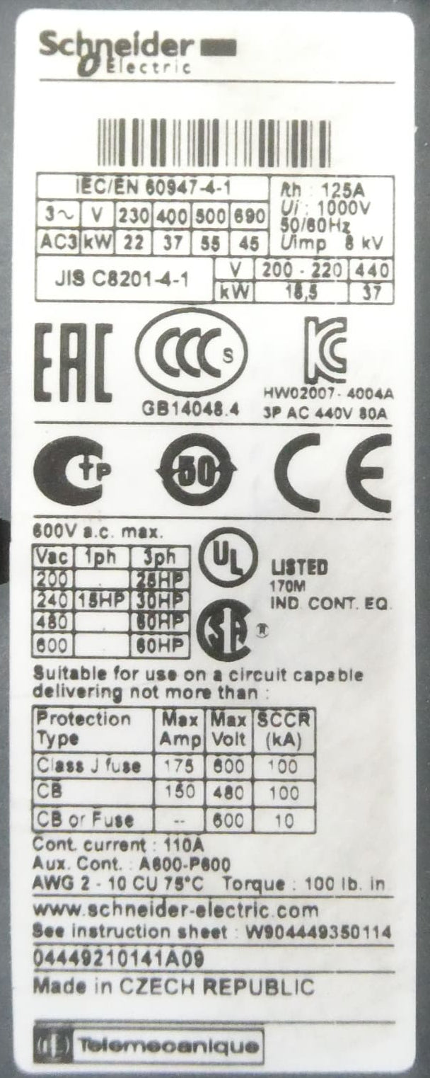 SCHNEIDER ELECTRIC LC1D80 / JIS C8201-4-1 LEISTUNGSSCHUTZ