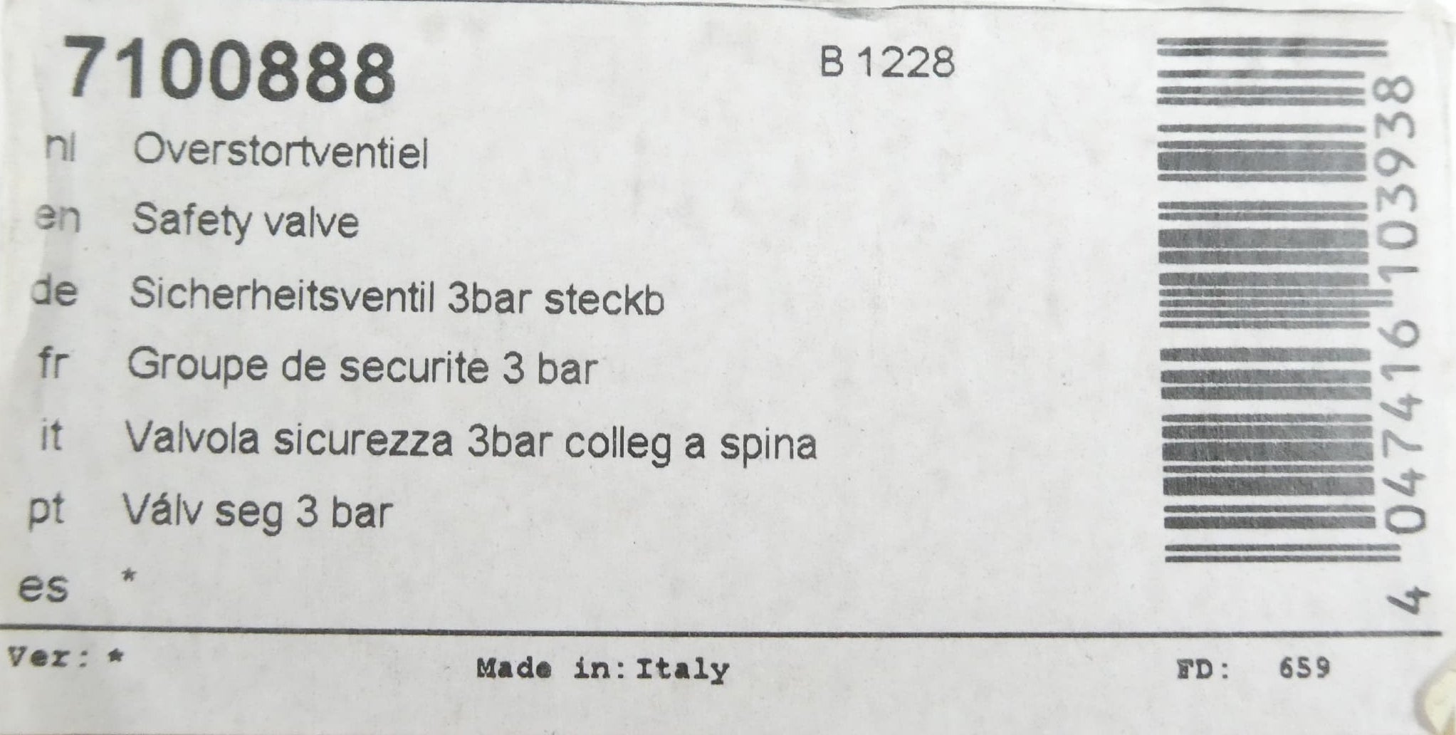 BUDERUS 7100888 SICHERHEITSVENTRIL 3bar steckbar