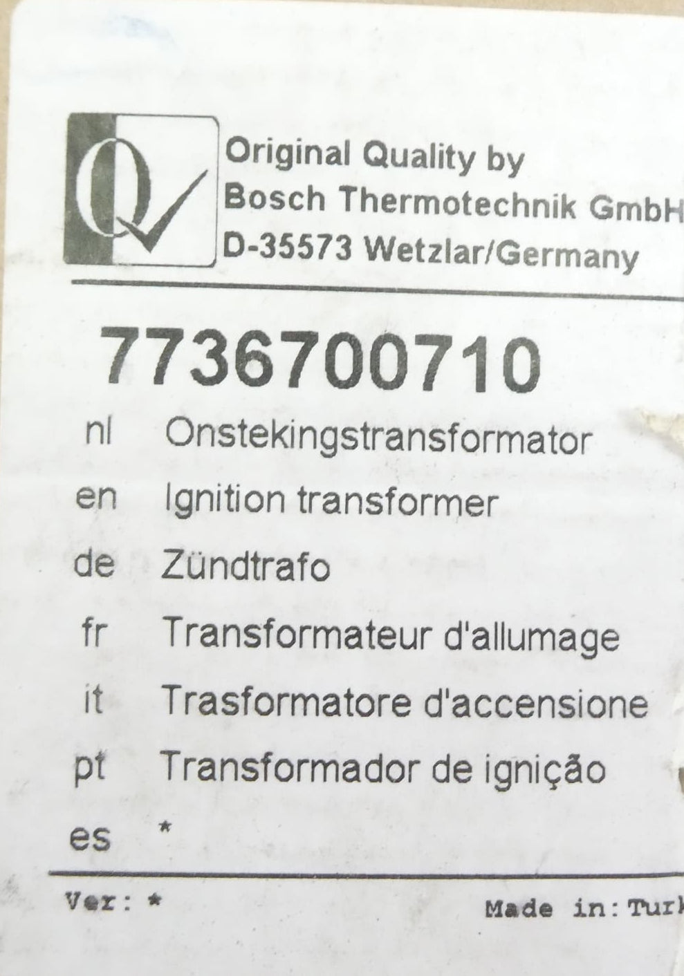 BOSCH / BUDERUS 7736700710 ZÜNDTRAFO