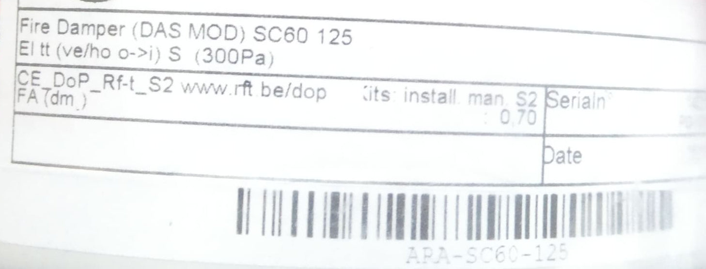 RF-TECHNOLOGIES SC60 125 BRANDSCHUTZKLAPPE