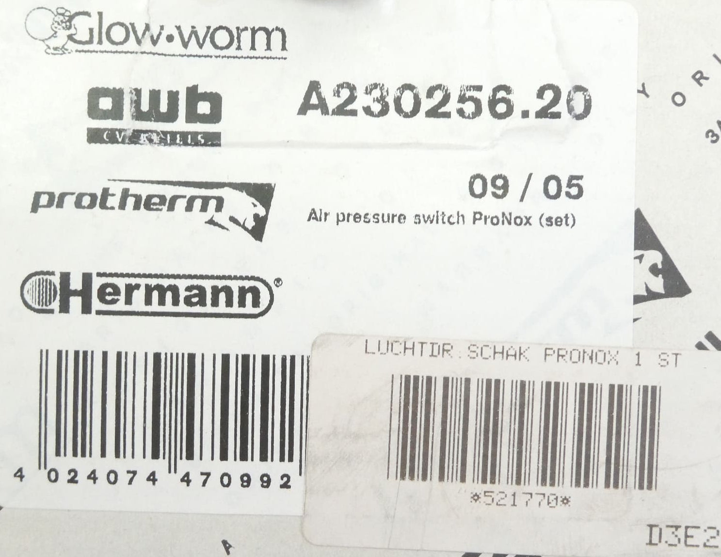 AWB / GLOWWORM A230256.20 LUFTDRUCKSCHALTER ProNox