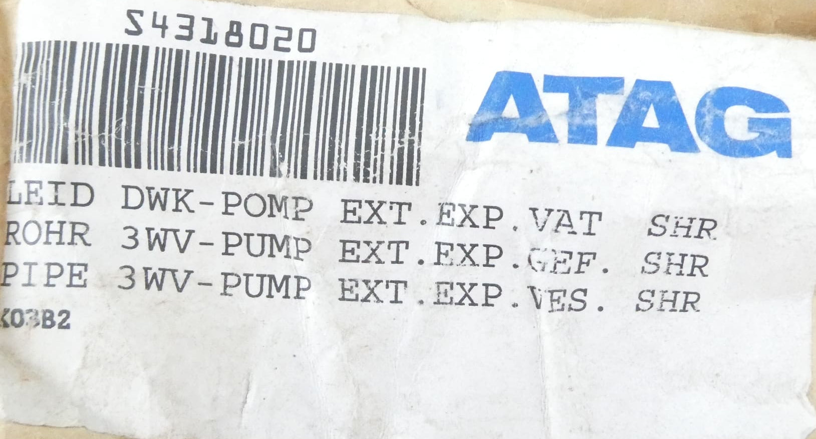 ATAG S4318020 Rohr 3WV-PUMP EXT EXP GEF SHR