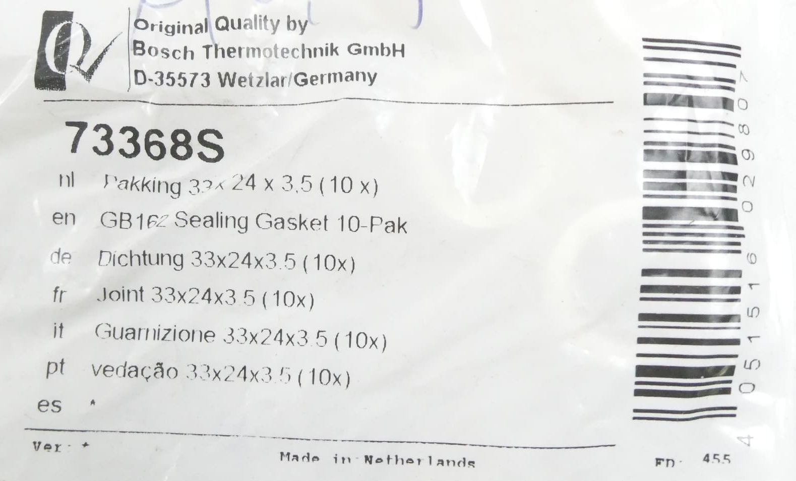 Bosch / Buderus 73368S Dichtung 33x24x3.5 set of 10