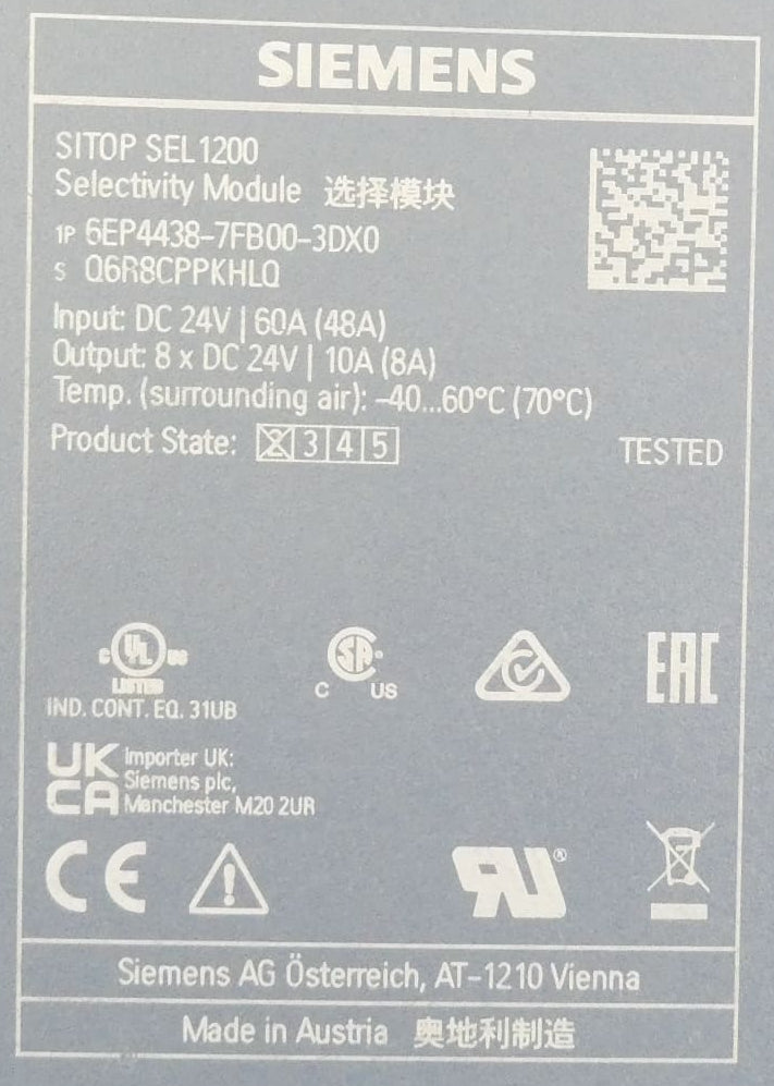 Siemens SITOP SEL1200 Select Module 6EP4438-7FB00-3DX0 SN:Q6R8CPPKHLQ