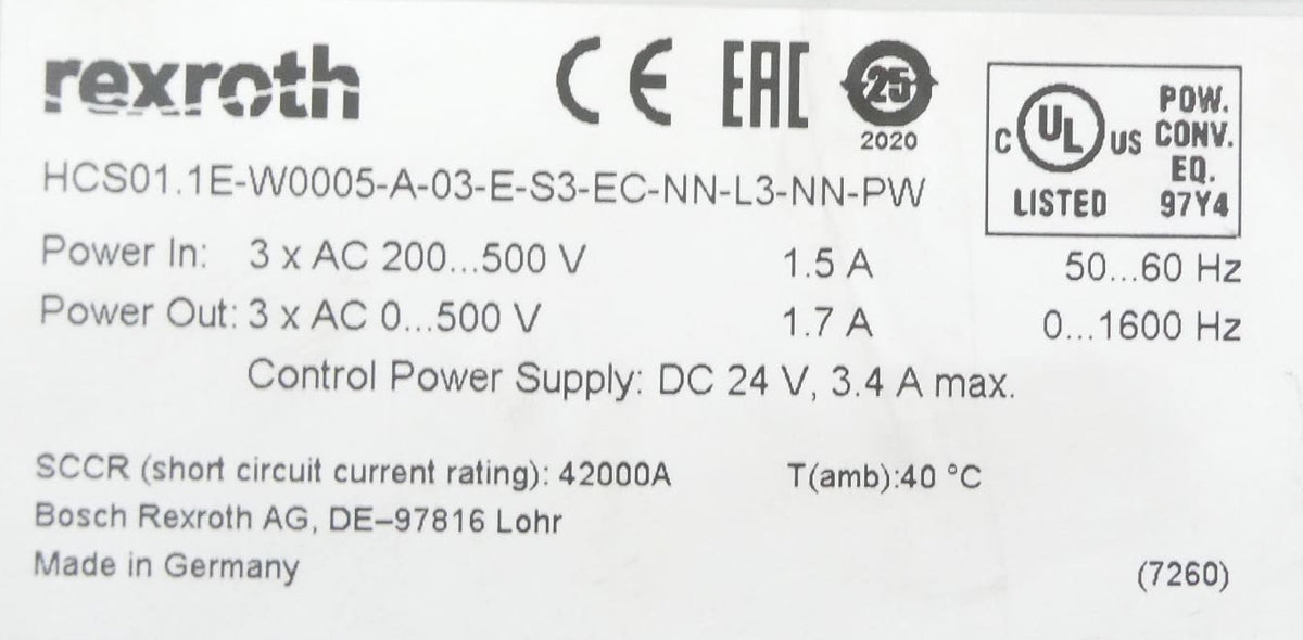 Rexroth IndraDrive CS HCS01.1E-W0005-A-03-E-S3-EC-NN-L3-NN-PW