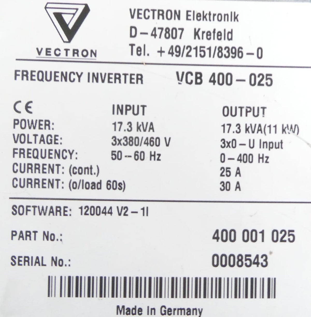 Vectron VCB 400-025 Frequenzumrichter 400001025 SN: 008543