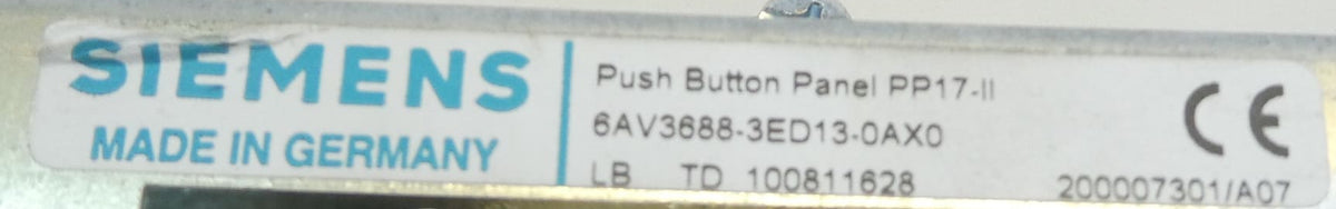 Siemens 6AV3688-3ED13-0AX0 Push Button Panel SIMATIC PP17-II