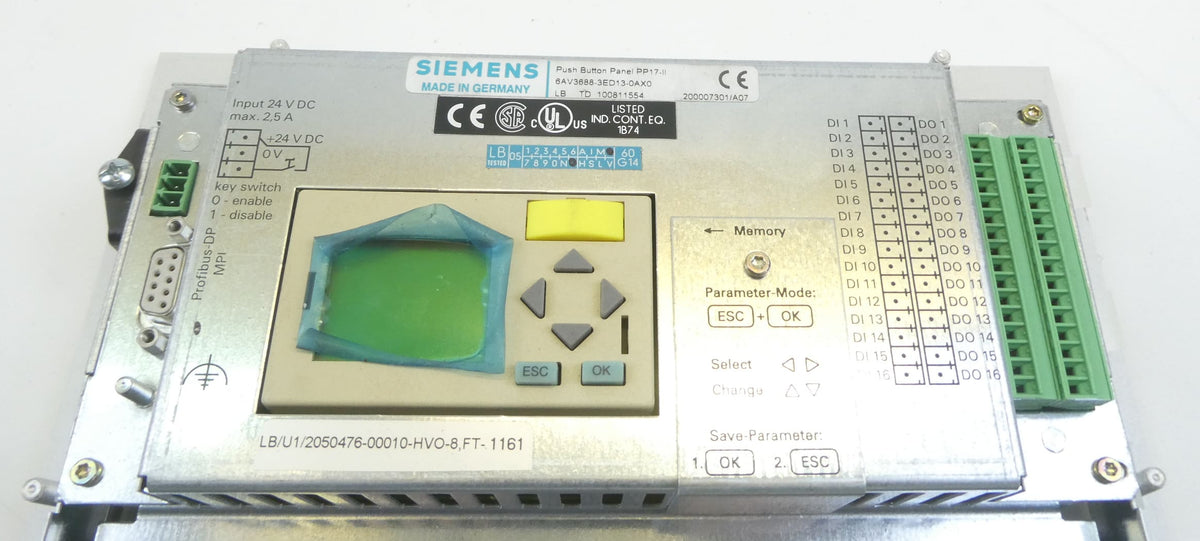 Siemens 6AV3688-3ED13-0AX0 Push Button Panel SIMATIC PP17-II