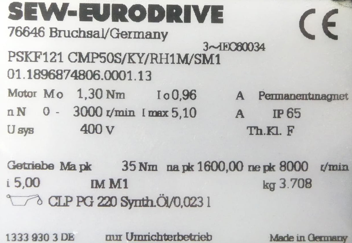 SEW Eurodrive PSKF121 CMP50S/KY/RH1M/SM1 Servomotor