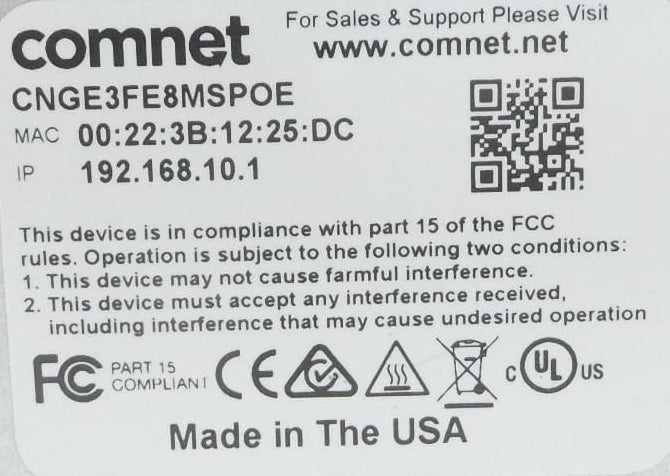 Comnet CNGE3FE8MSPOE Ethernet Switch