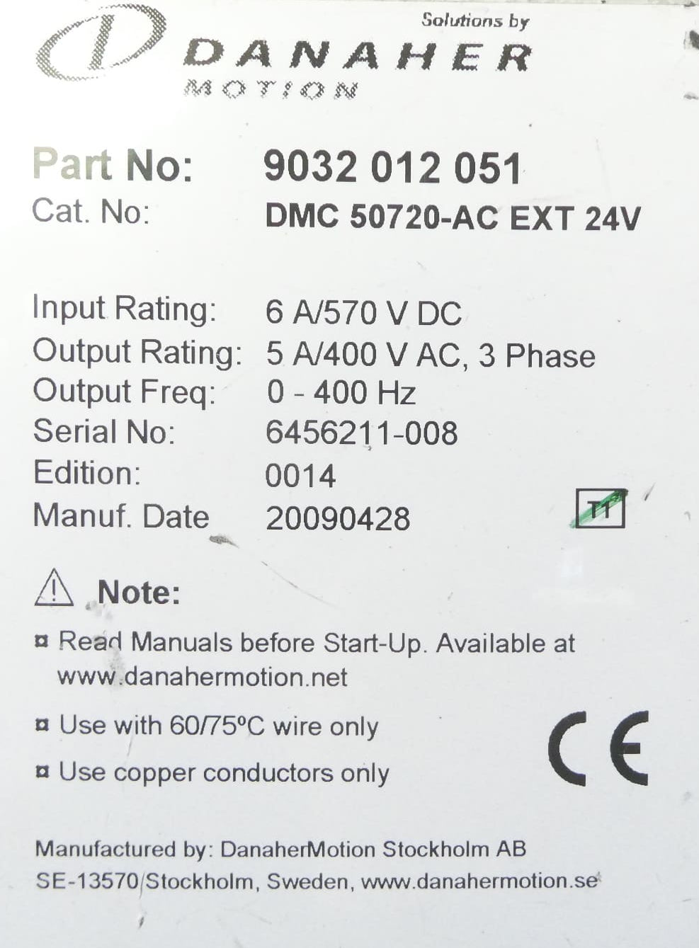 Atlas Copco DMC 50720-AC EXT 24 V Servoantrieb