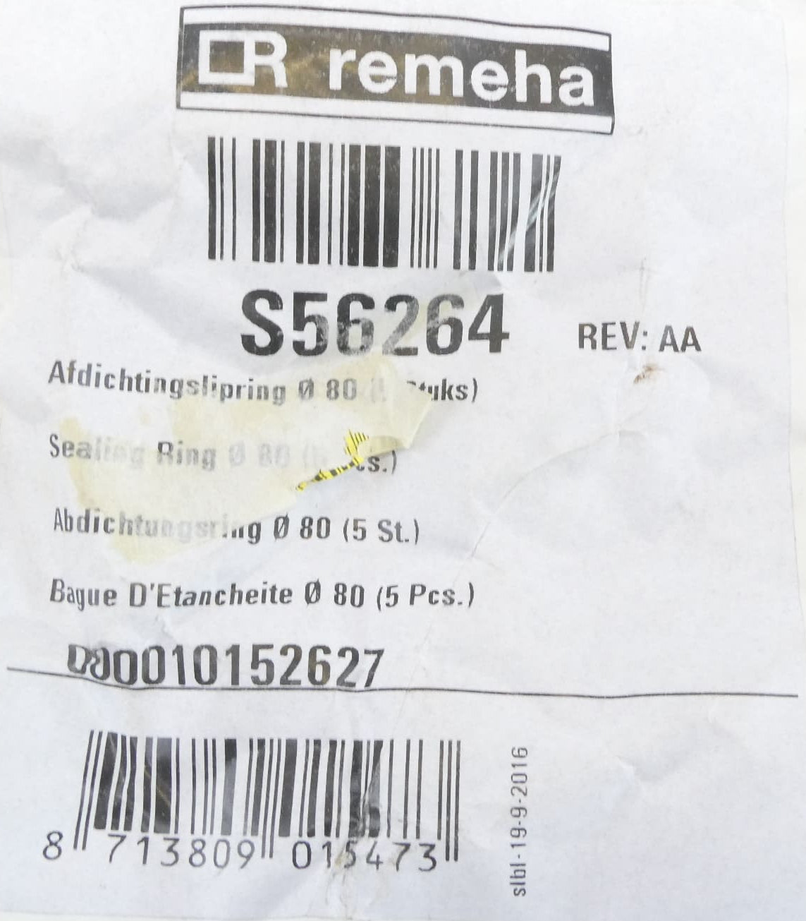 Remeha S56264 Abdichtungsring 80mm 5 Stück