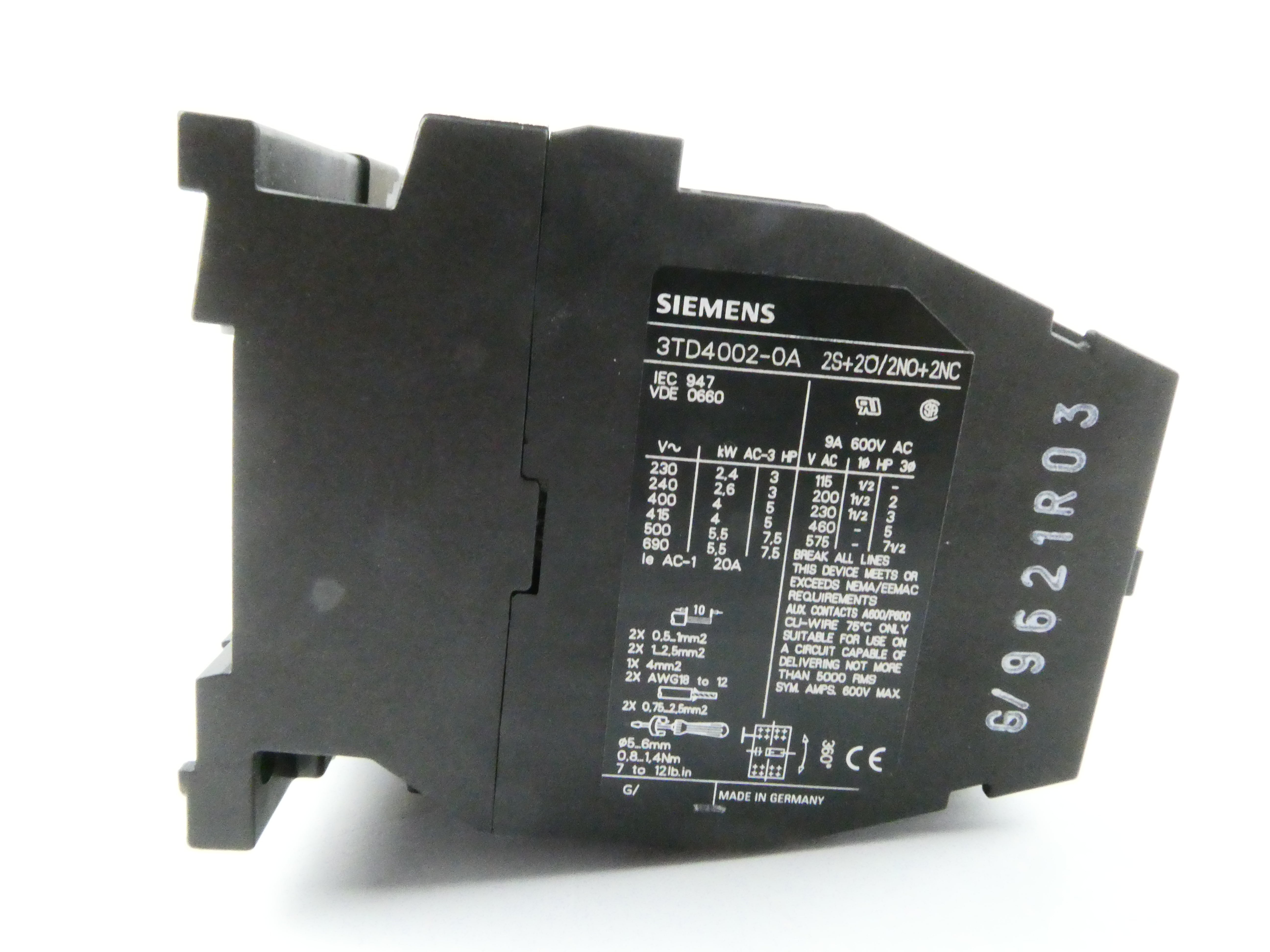 SIEMENS 3TD4002-0A 2S+2Ö/2NO+2NC (220-230V 50Hz) WENDESTARTER – SZ Handel