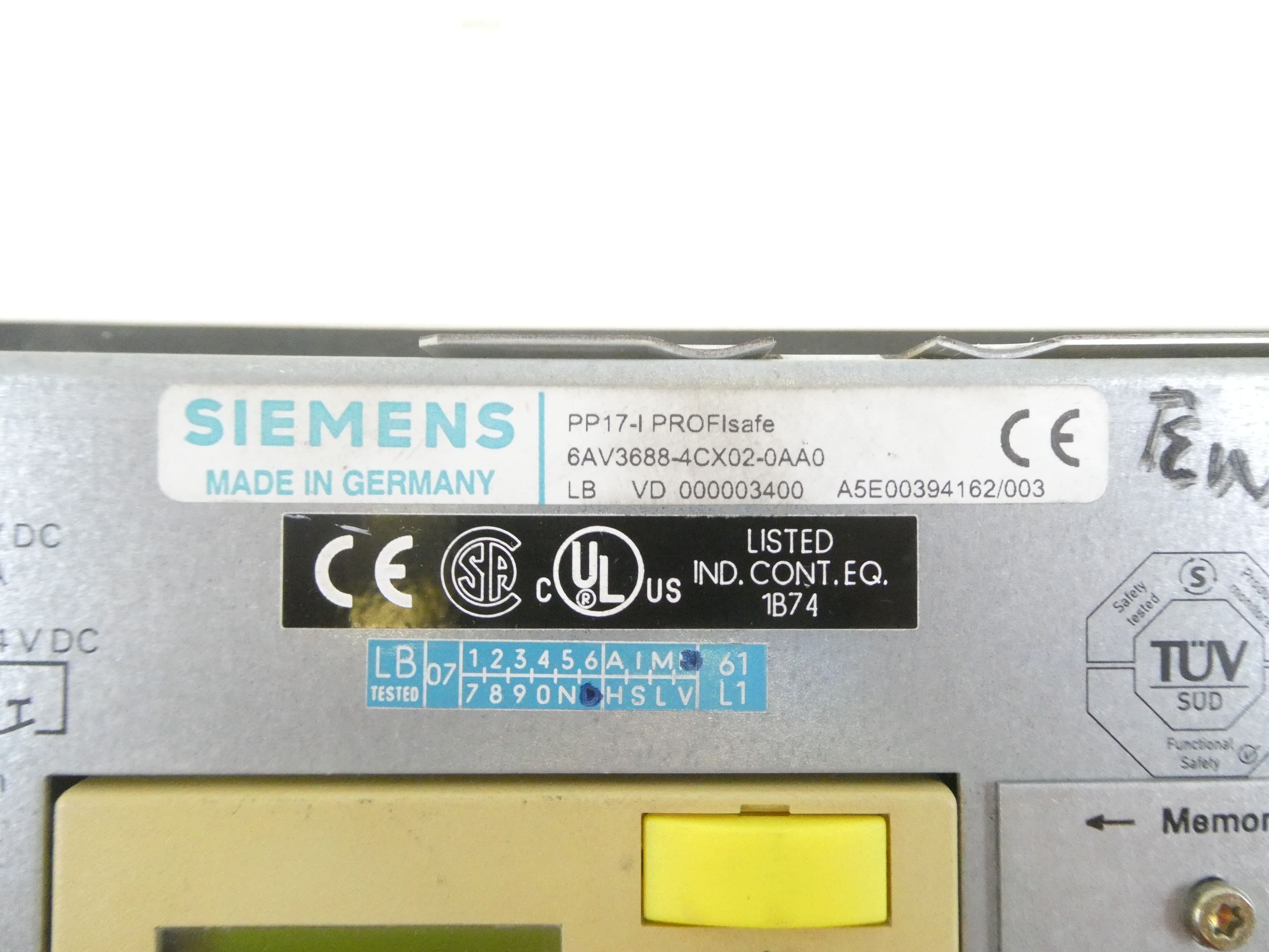 SIEMENS 6AV3688-4CX02-0AA0 PROFIsafe _SIMATIC PP17-I PUSH BUTTON PANEL S/N: 000003400