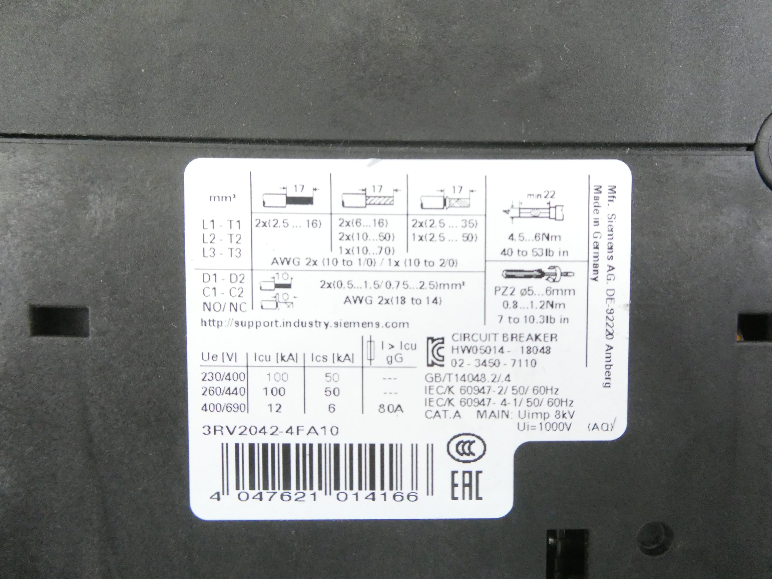 SIEMENS 3RV2042-4FA10 LEISTUNGSSCHALTER *E04*