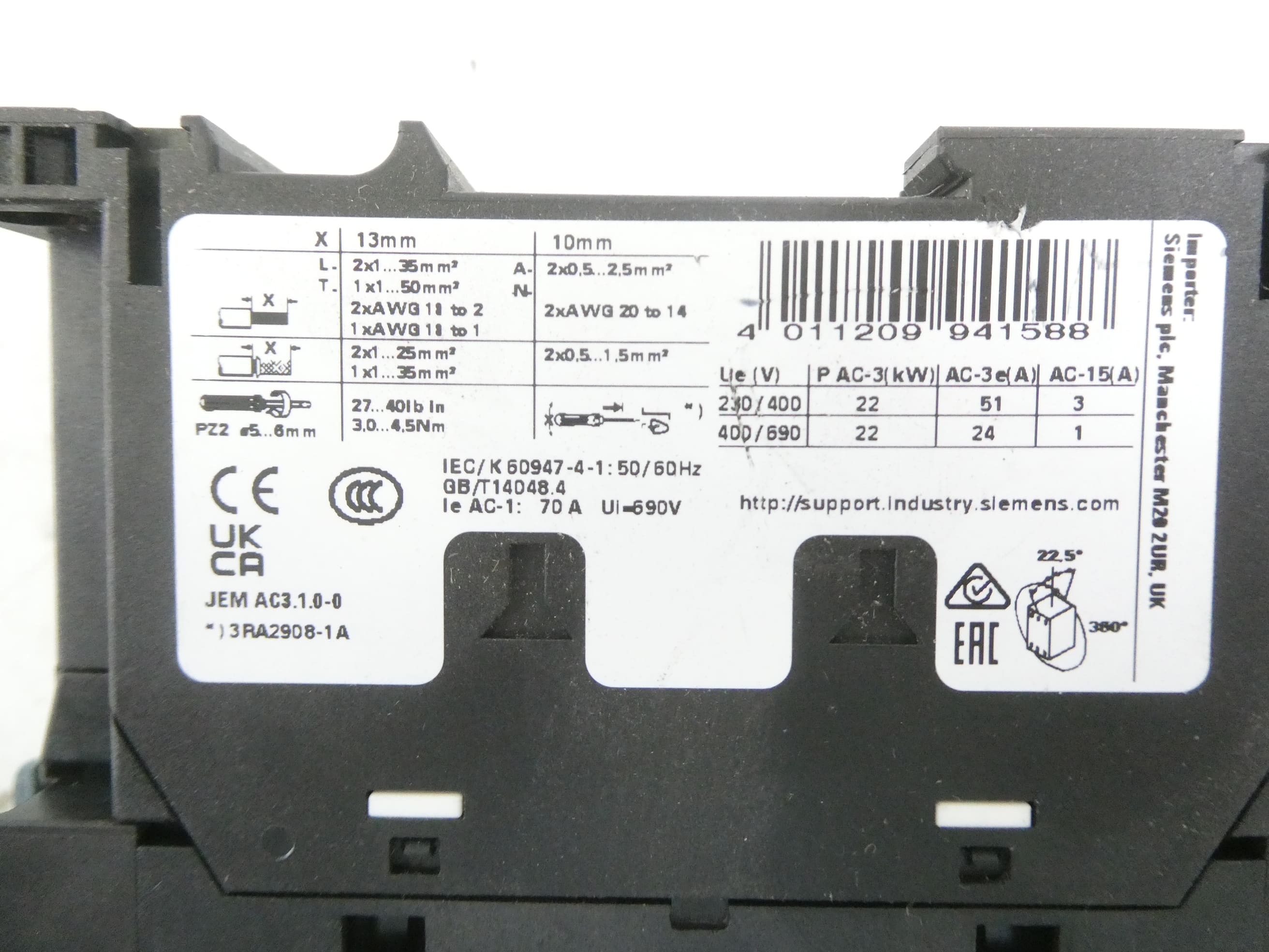 SIEMENS 3RT2036-3NB30 LEISTUNGSSCHÜTZ *E04*