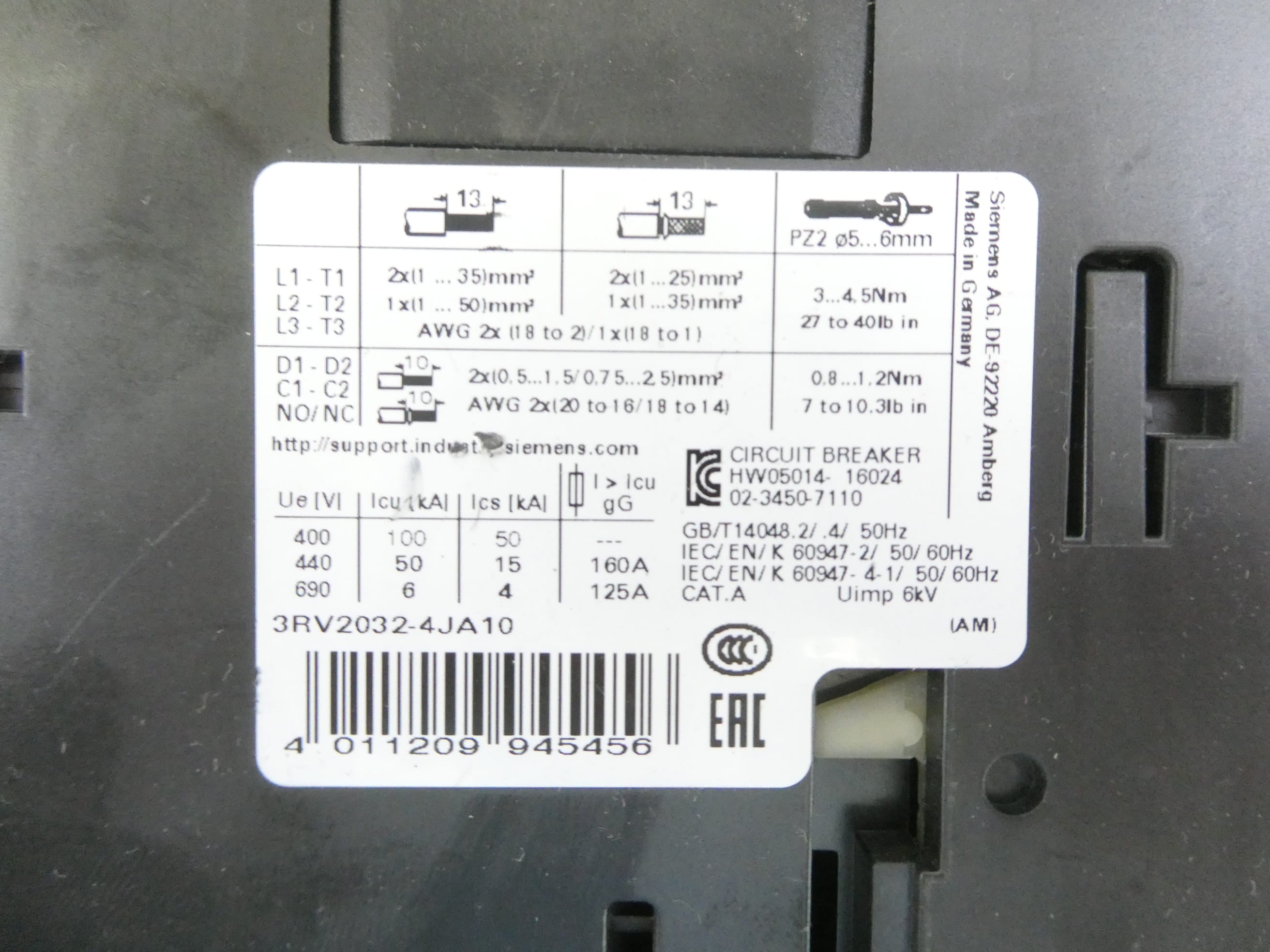 SIEMENS 3RV2032-4JA10 LEISTUNGSSCHALTER *E01*