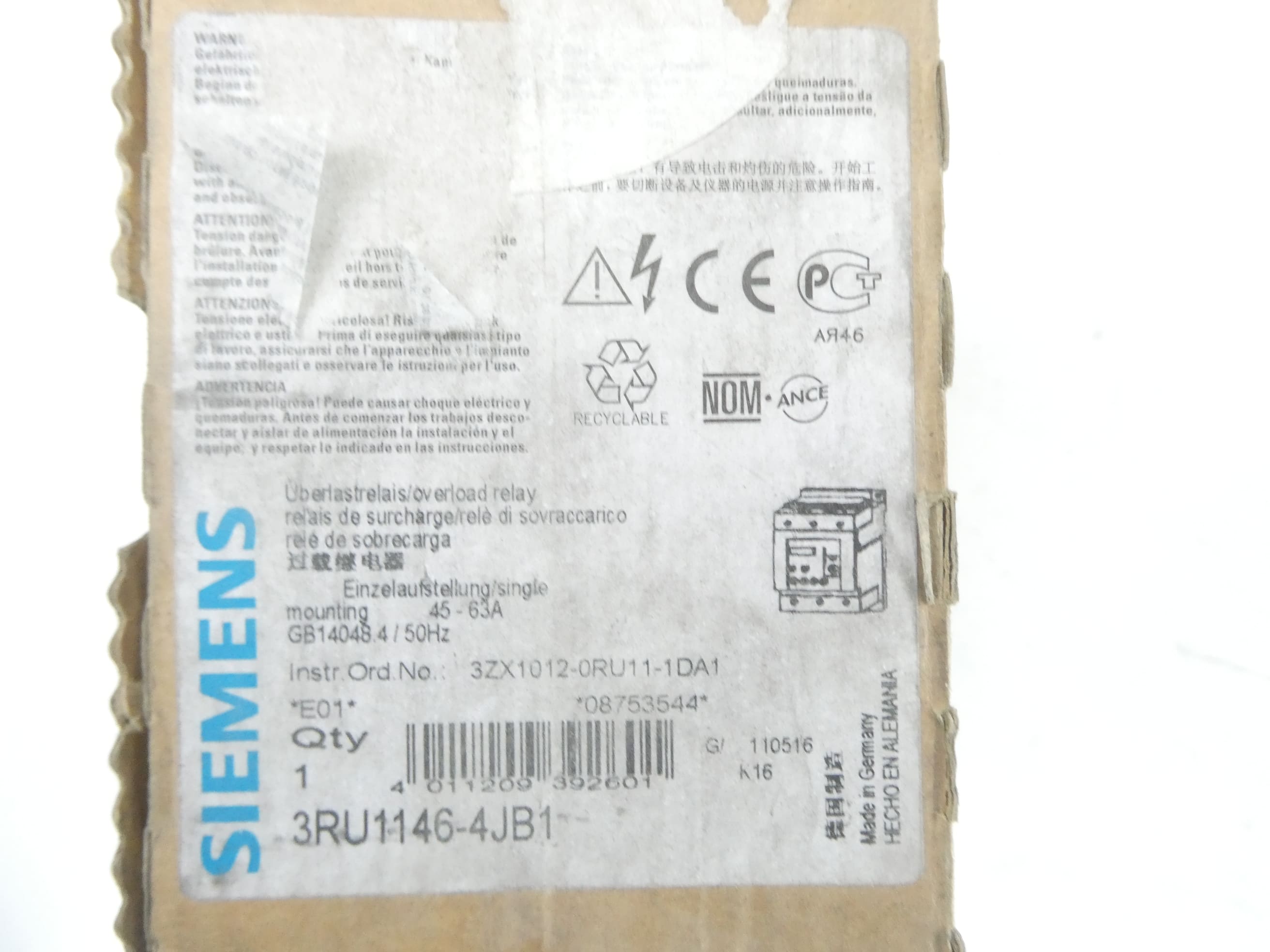 SIEMENS 3RU11464JB1 ÜBERLASTSRELAIS