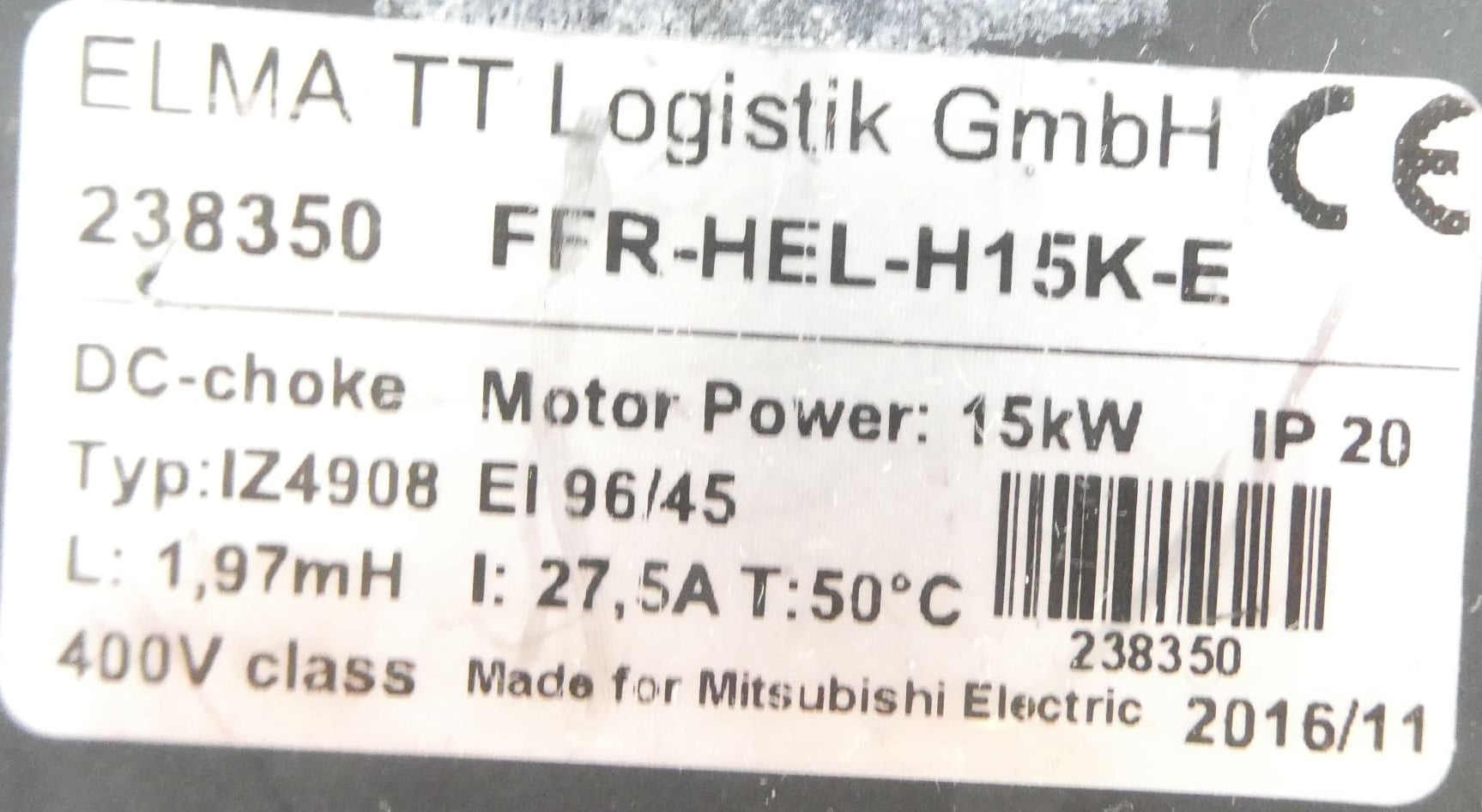 ELMA FFR-HEL-H15K-E 238350 DC LINK CHOKE