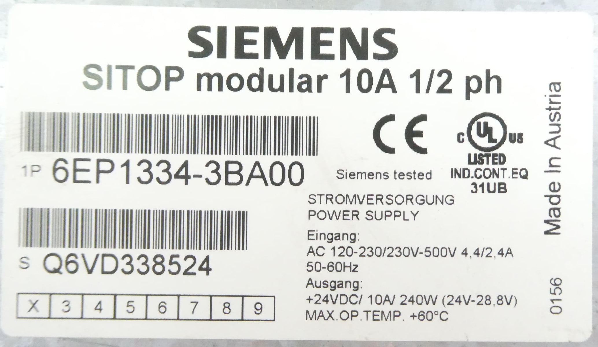 SIEMENS 6EP1334-3BA00 SITOP NETZTEIL