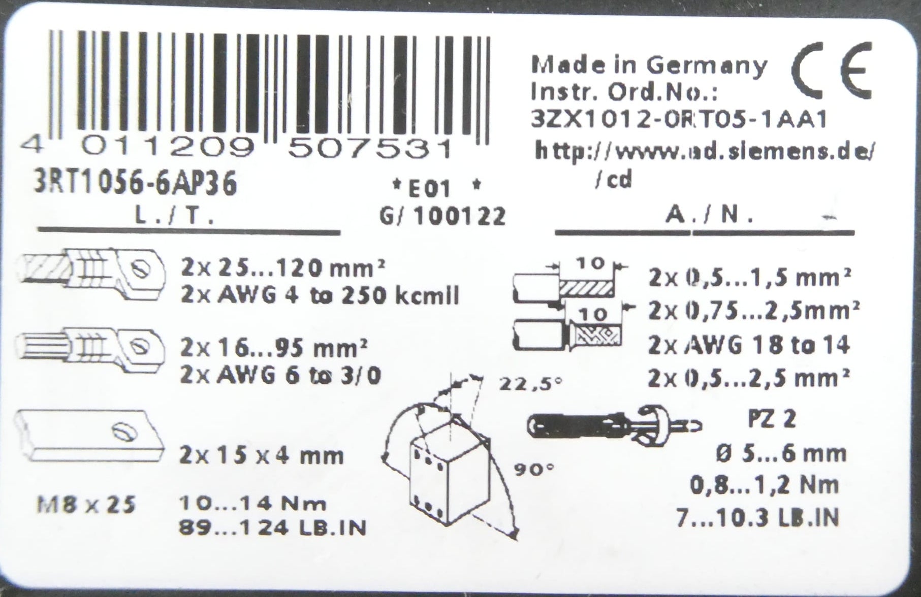SIEMENS 3RT1056-6AP36 LEISTUNGSSCHÜTZ *E01*