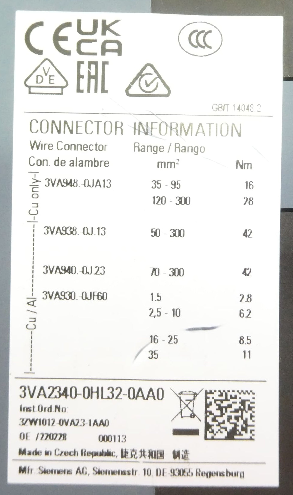 SIEMENS 3VA2340-0HL32-0AA0 LEISTUNGSSCHALTER