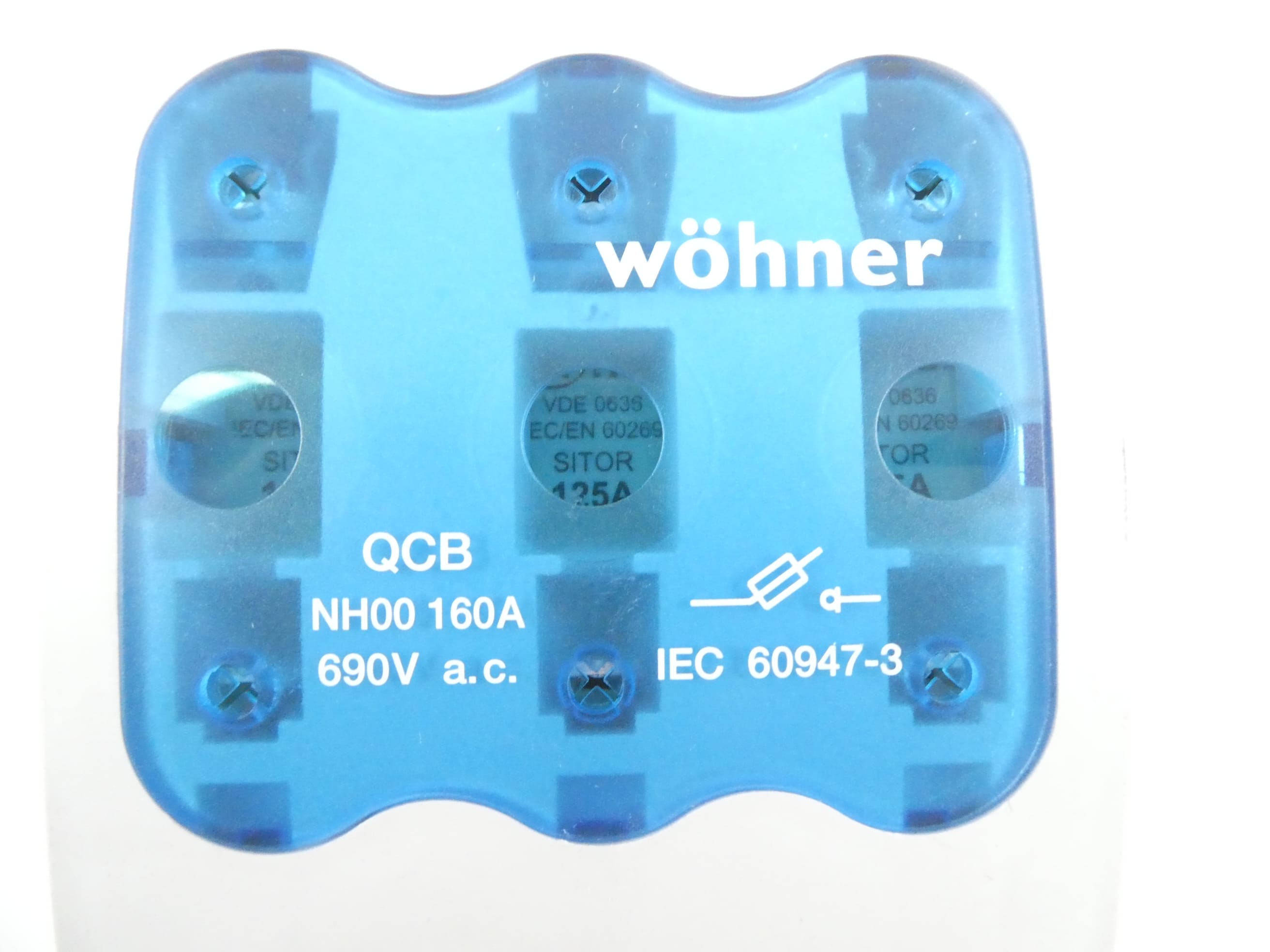 WÖHNER QCB-NH00 NH-SICHERUNGS-LASTTRENNSCHALTER 160A + 3x SIEMENS 3NE8022-1 SICHERUNG