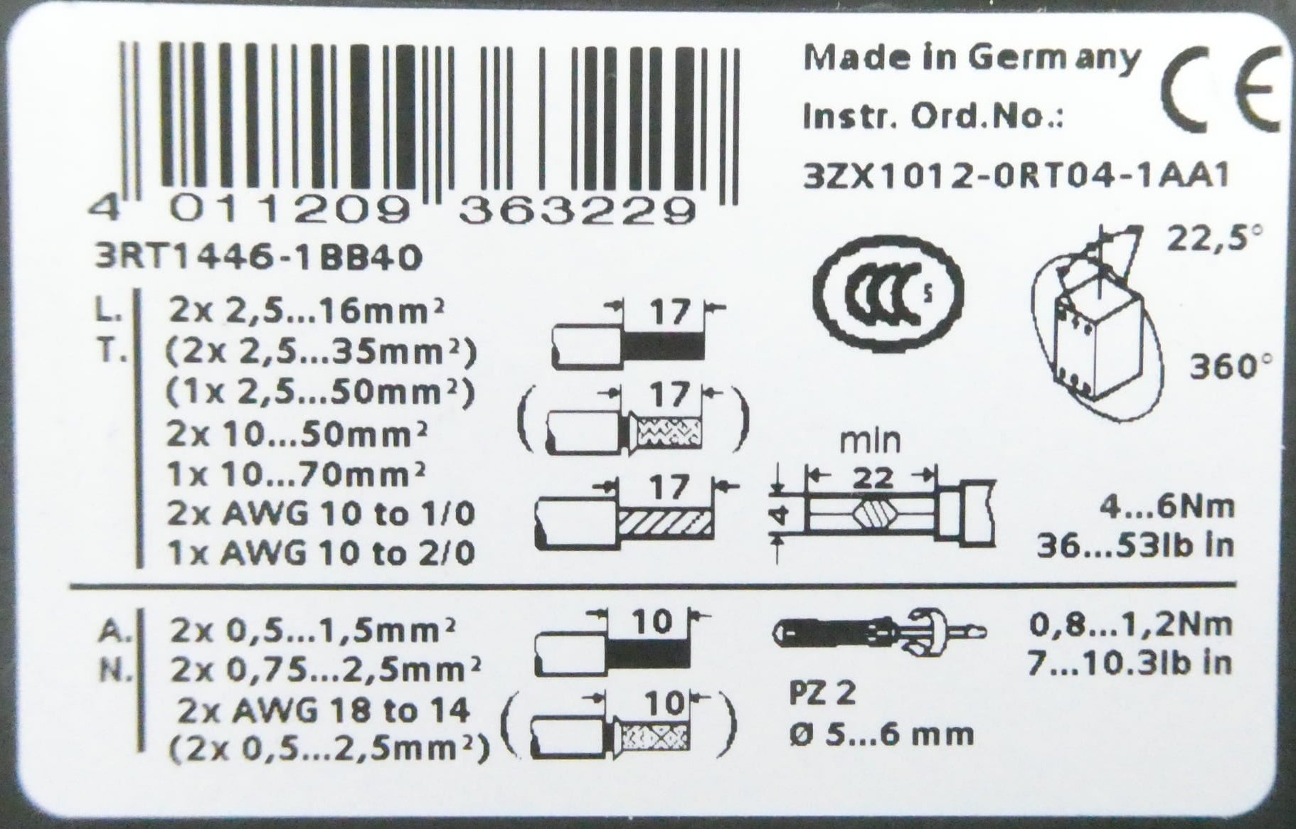 SIEMENS SIRIUS 3RT1446-1BB40 LEISTUNGSSCHÜTZ *E06*