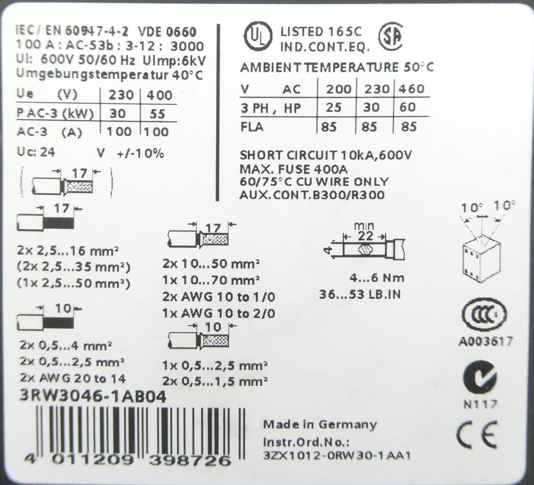 SIEMENS SIRIUS 3RW3046-1AB04 SANFTSTARTER