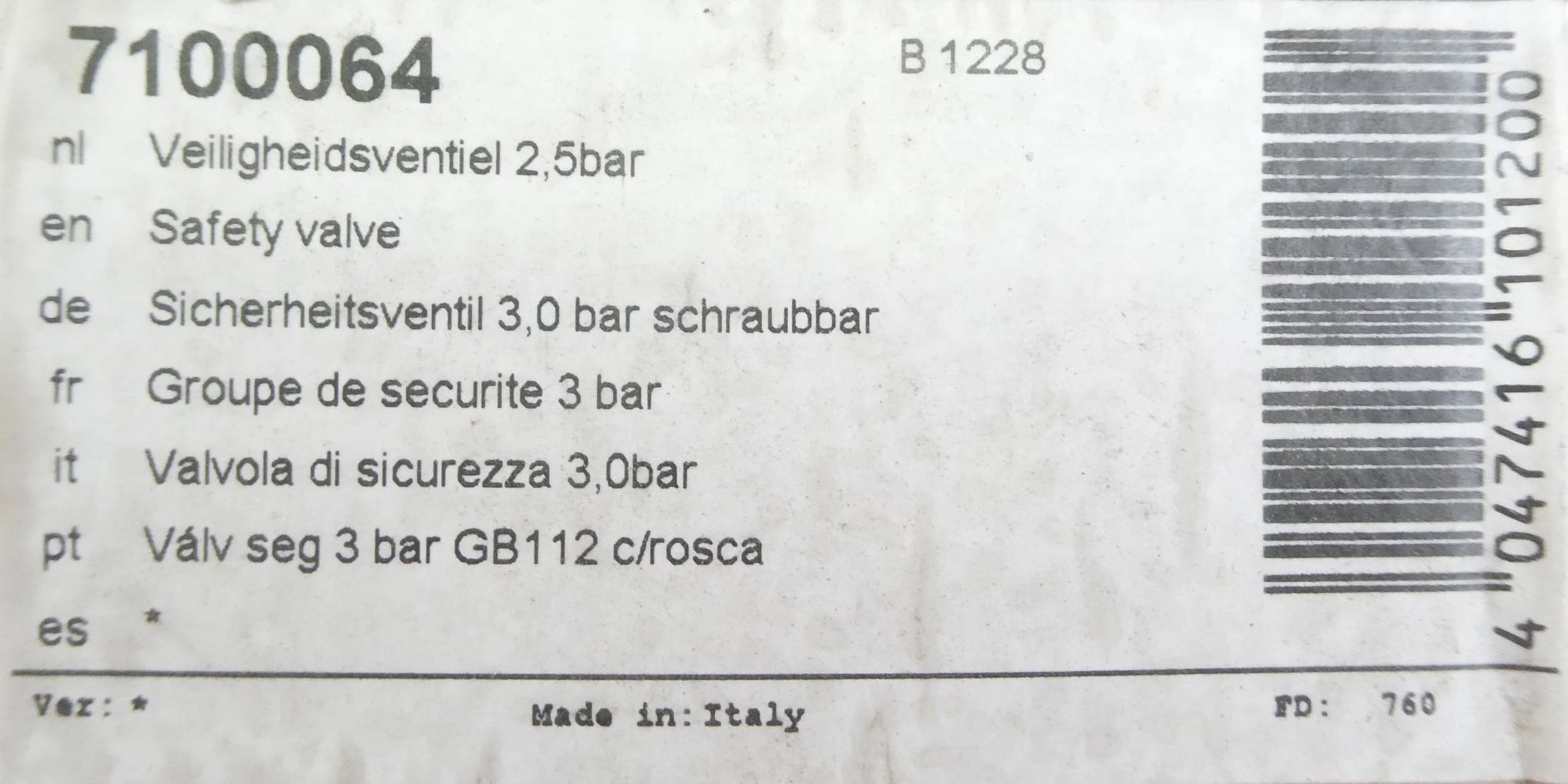 BUDERUS 7100064 SICHERHEITSVENTIL 3,0 bar