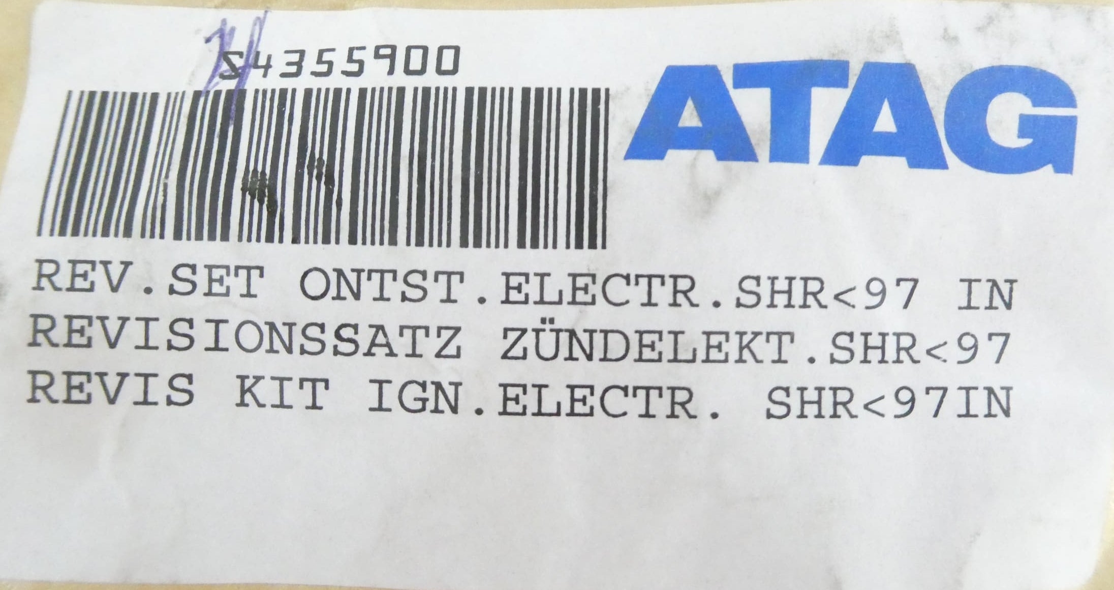 ATAG S4355900 REVISIONSSATZ ZÜNDELEKTRODE .SHR<97