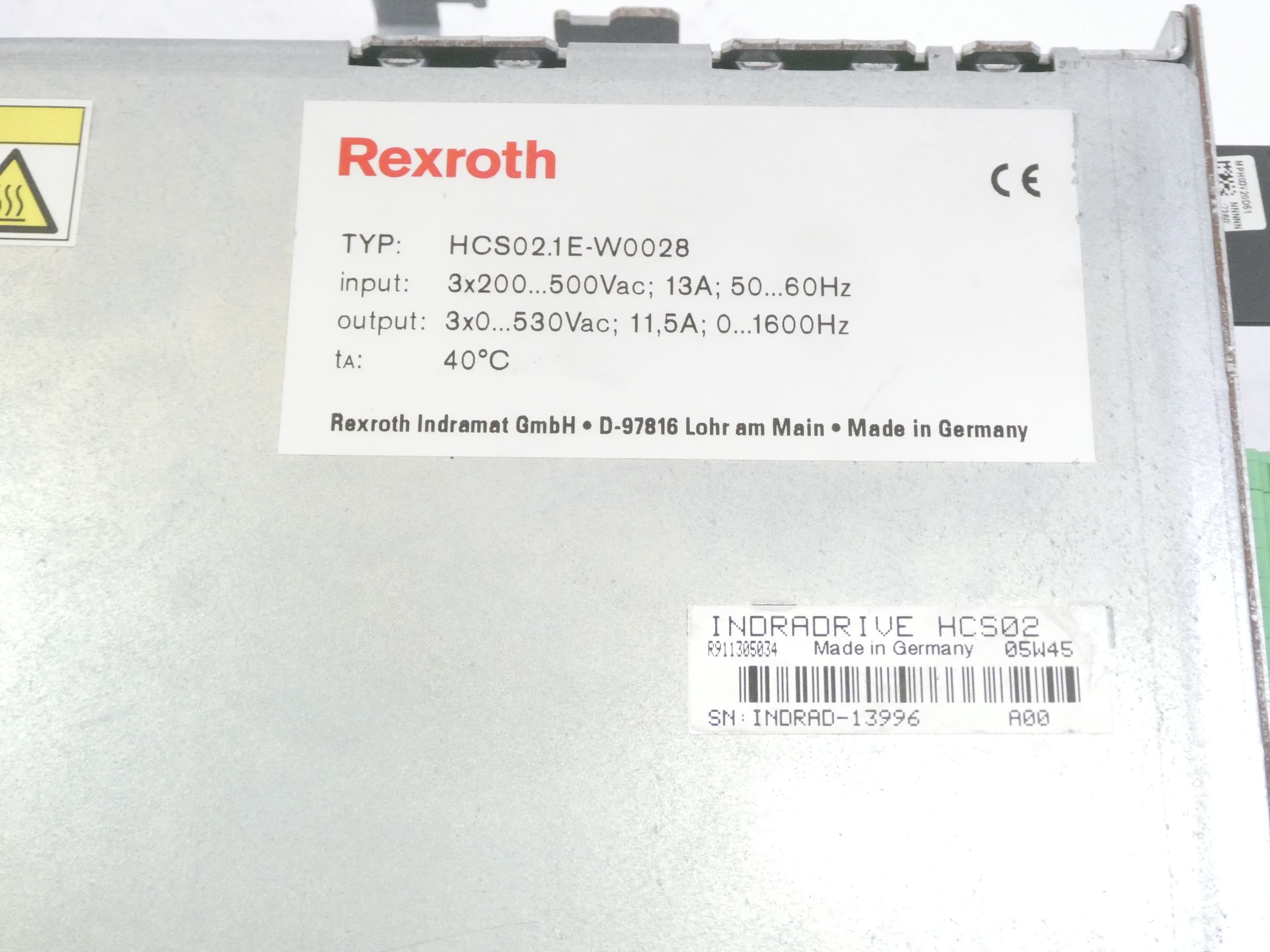 REXROTH HCS02.1E-W0028-A-03-NNNN IndraDrive C UMRICHTER SN: HCS021-07355