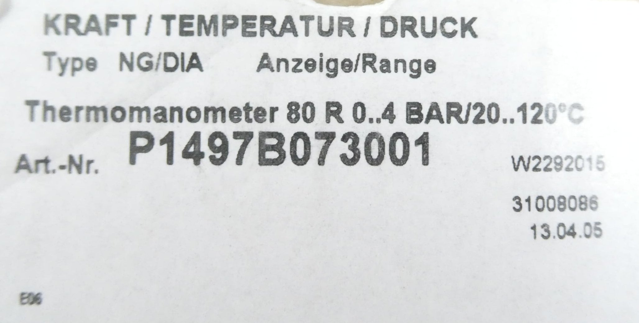WATTS P1497B073001 THERMOMANOMETER 80 R 0..4 BAR/20..120°C