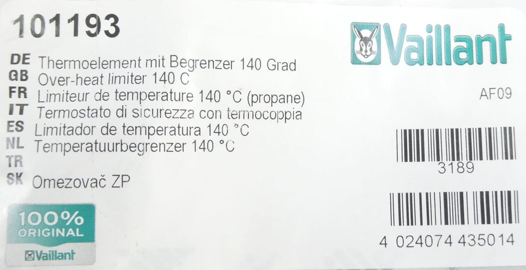 Vaillant 101193 Thermoelement mit Begrenzer 140 Grad