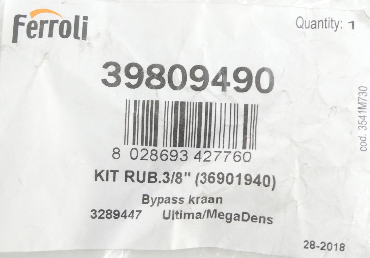 Ferroli 39809490 Bypassventil KIT RUB. 3/8"