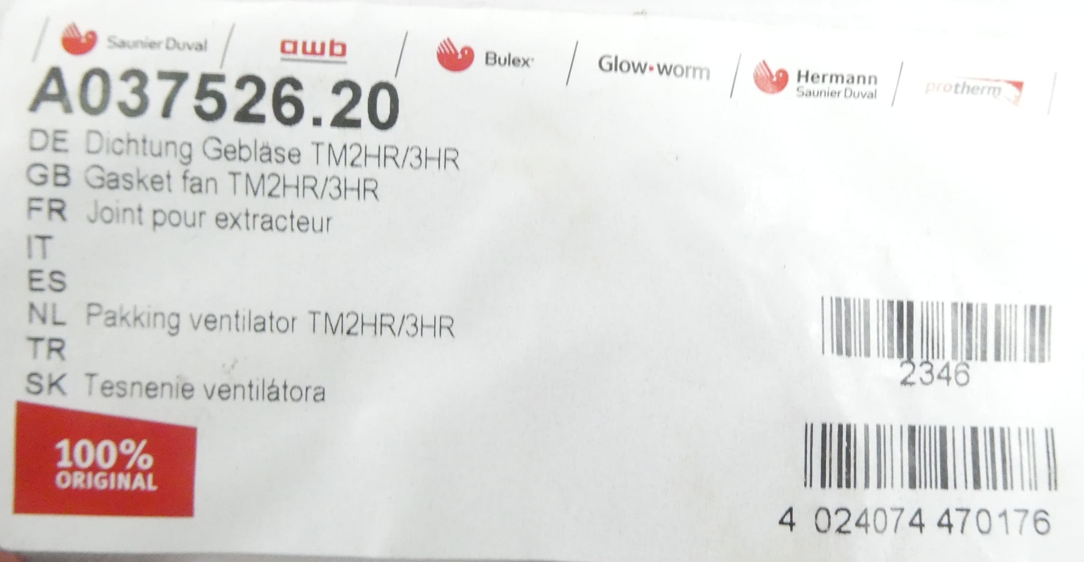 Saunier Duval A037526.20 Dichtung für Gebläse TM2HR/3HR