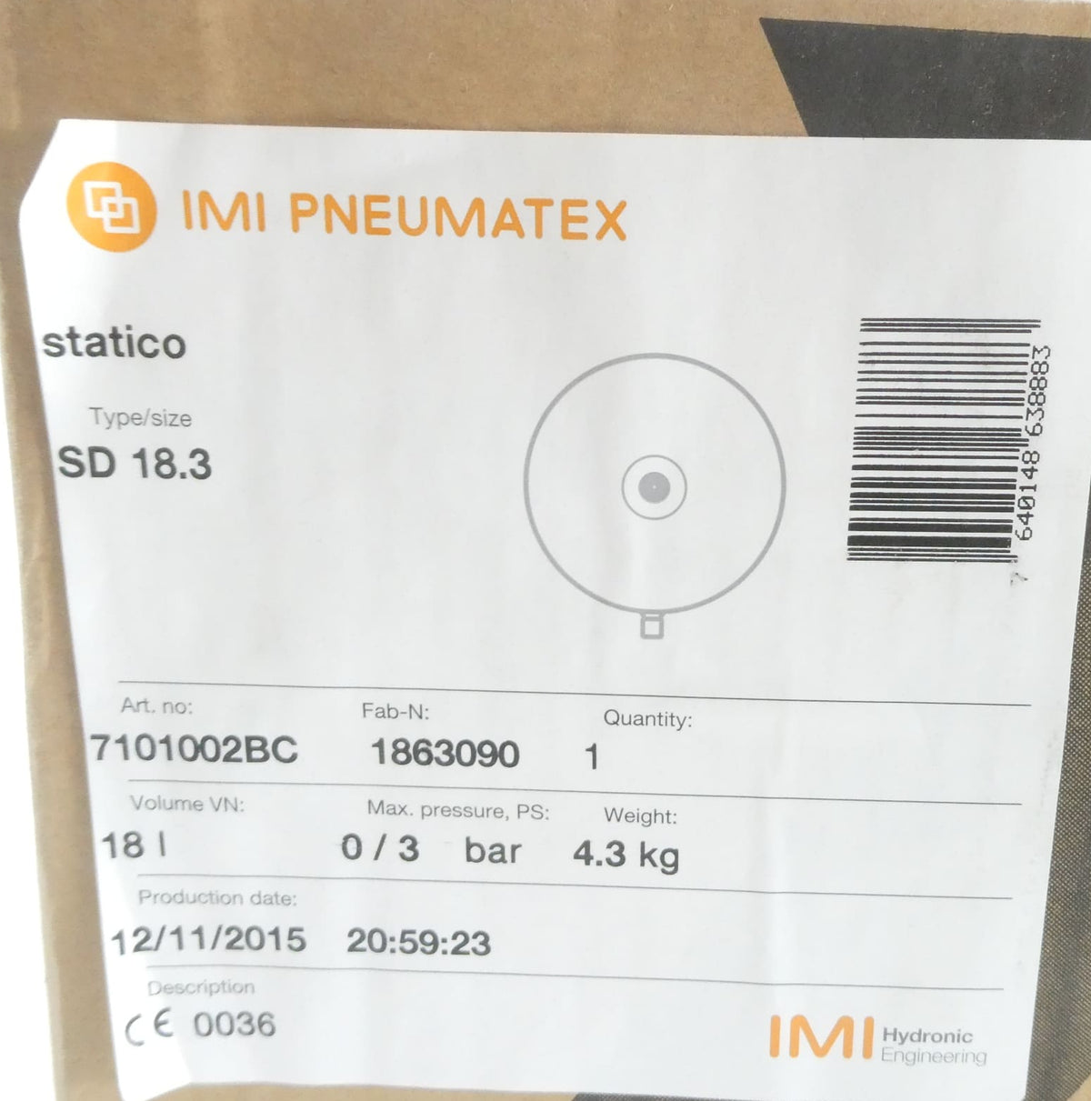 IMI Pneumatex SD18.3 statico 7101002BC Druchausdehngefäß