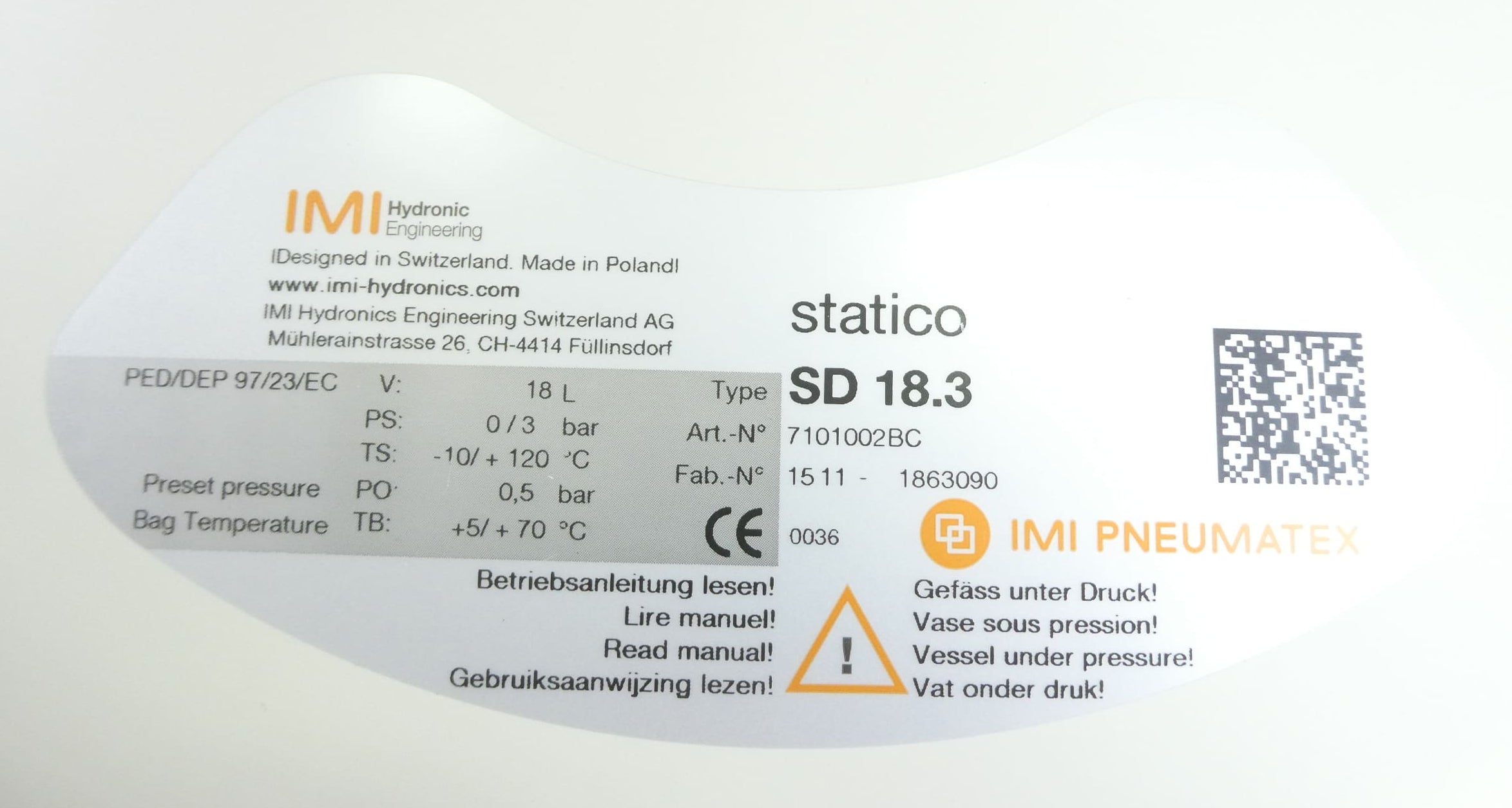 IMI Pneumatex SD18.3 statico 7101002BC Druchausdehngefäß