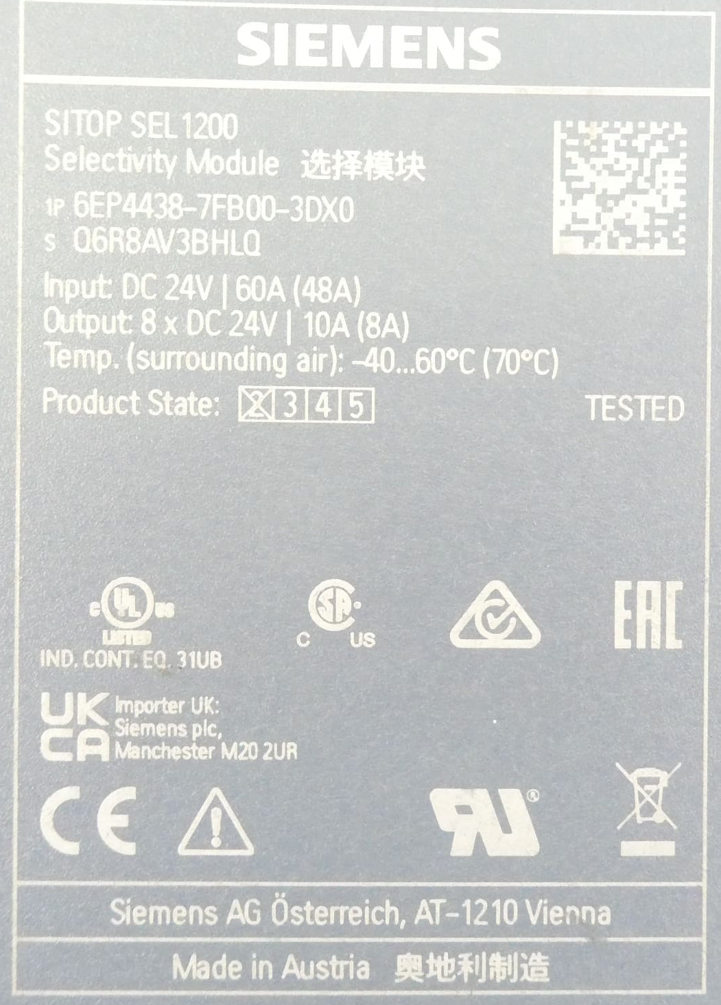 Siemens SITOP SEL1200 Select Module 6EP4438-7FB00-3DX0 SN:Q6R8AV3BHLQ