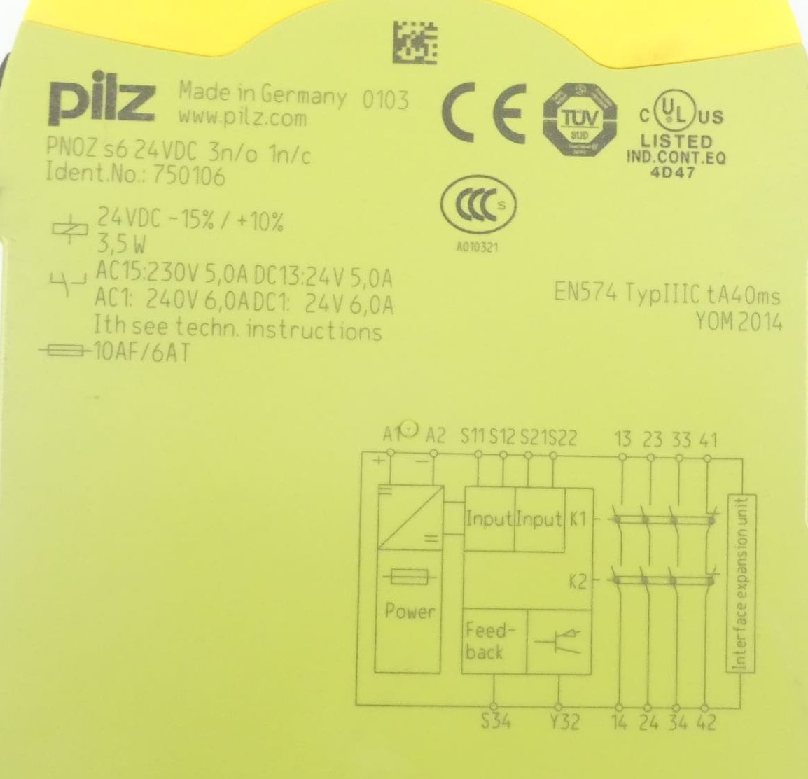 Pilz 750106 PNOZ s6 24VDC 3n/o 1n/c Sicherheitsrelais
