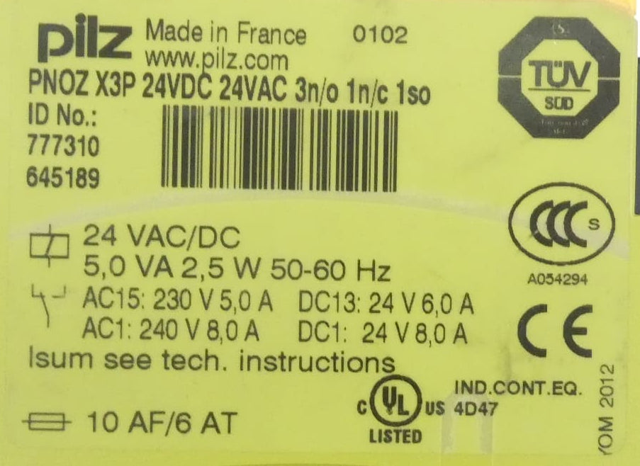 Pilz 777310 PNOZ X3P 24VDC 24VAC 3n/o 1n/c 1so Sicherheitsrelais
